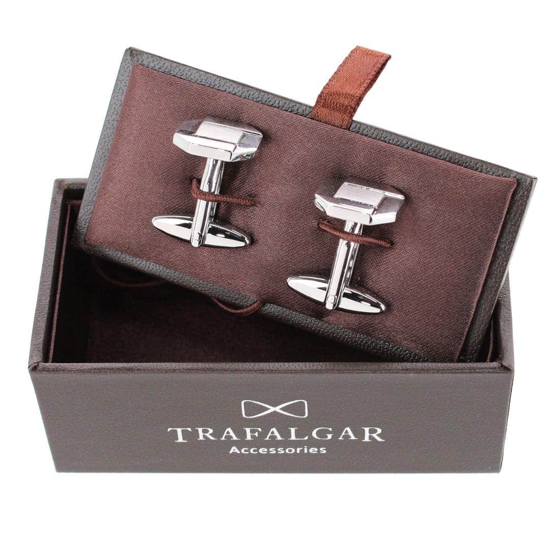 Octagon Detailed Silver Cufflinks - Silver
