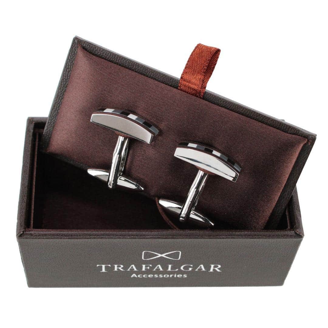 Harris Silver with Black & Grey Gradient Stone Cufflinks - Silver with Grey and Black Stone