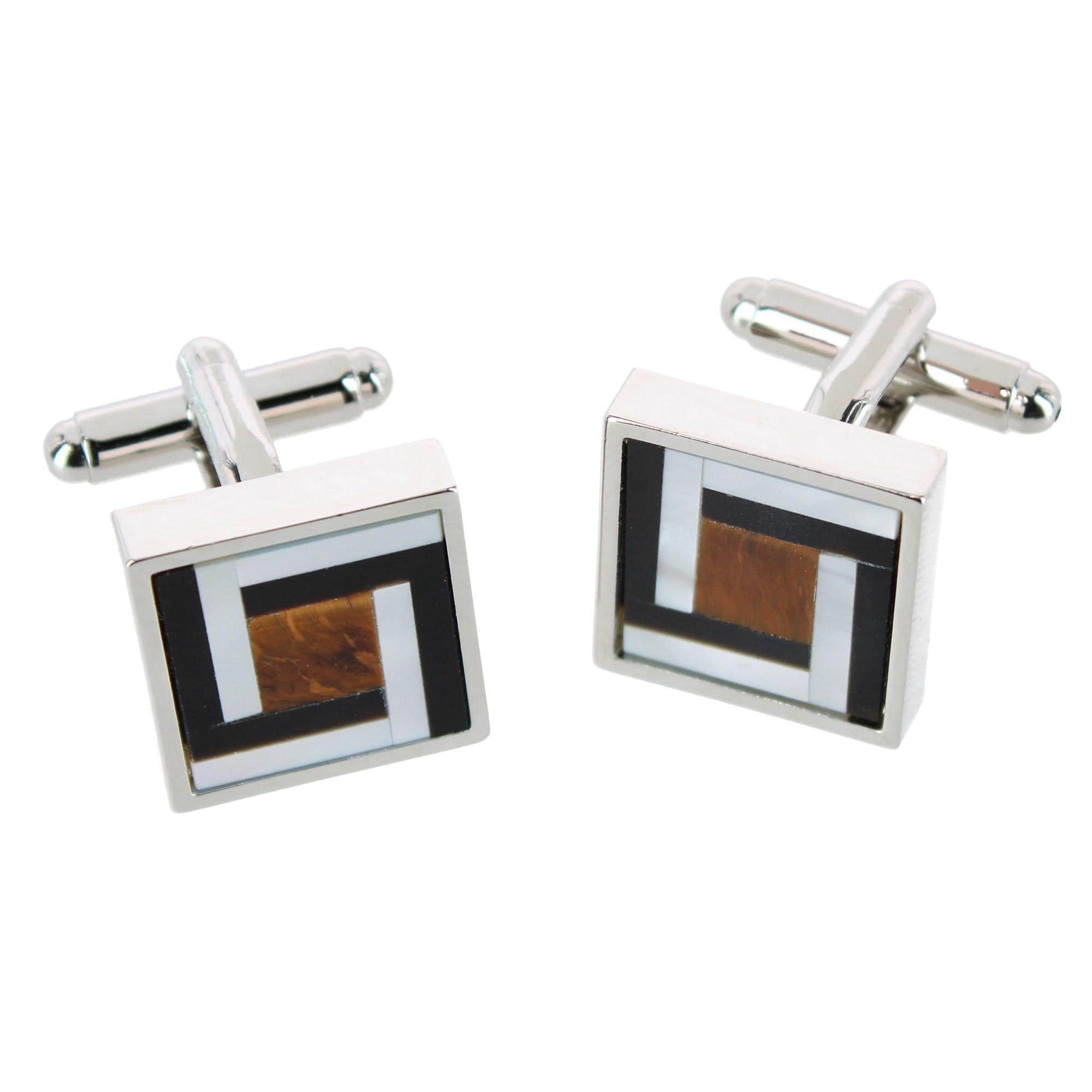 Dallas Square Joint Stone Cufflinks (1 Pair) - Silver