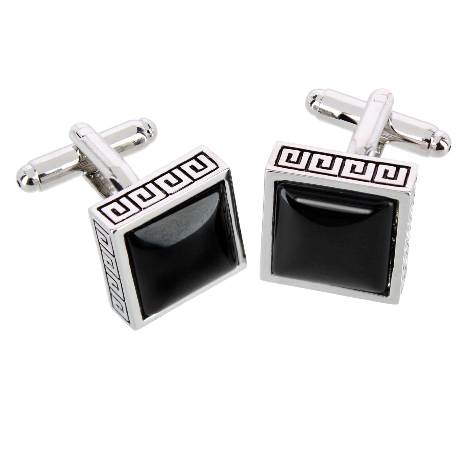 Langford Square Opal Stone Filigree Edged Cufflinks (1 Pair) - Black