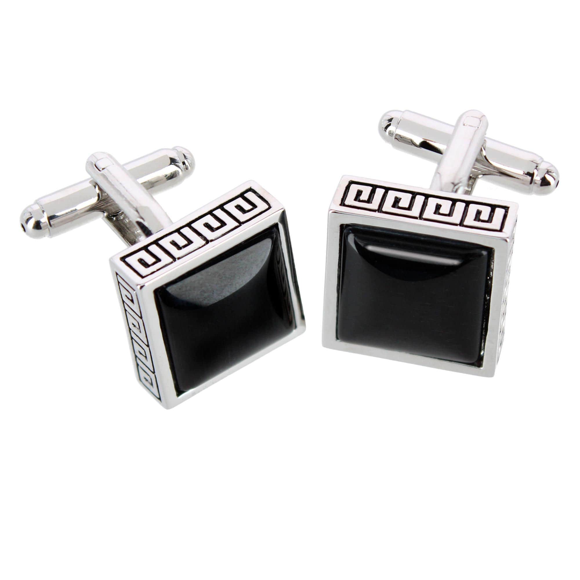 Langford Square Opal Stone Filigree Edged Cufflinks (1 Pair) - Black