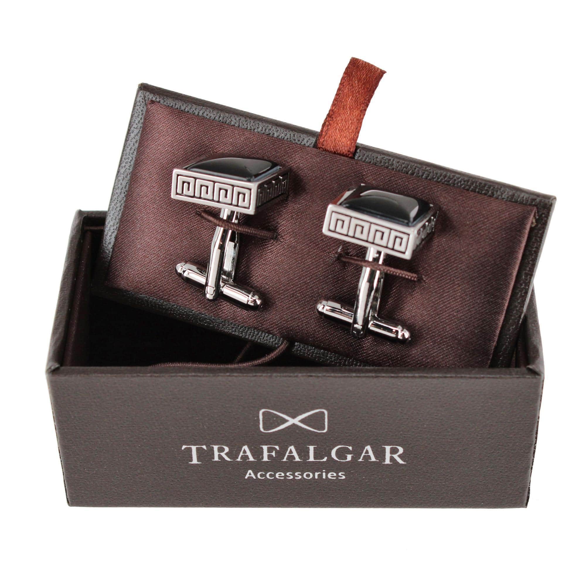 Langford Square Opal Stone Filigree Edged Cufflinks (1 Pair) - Black