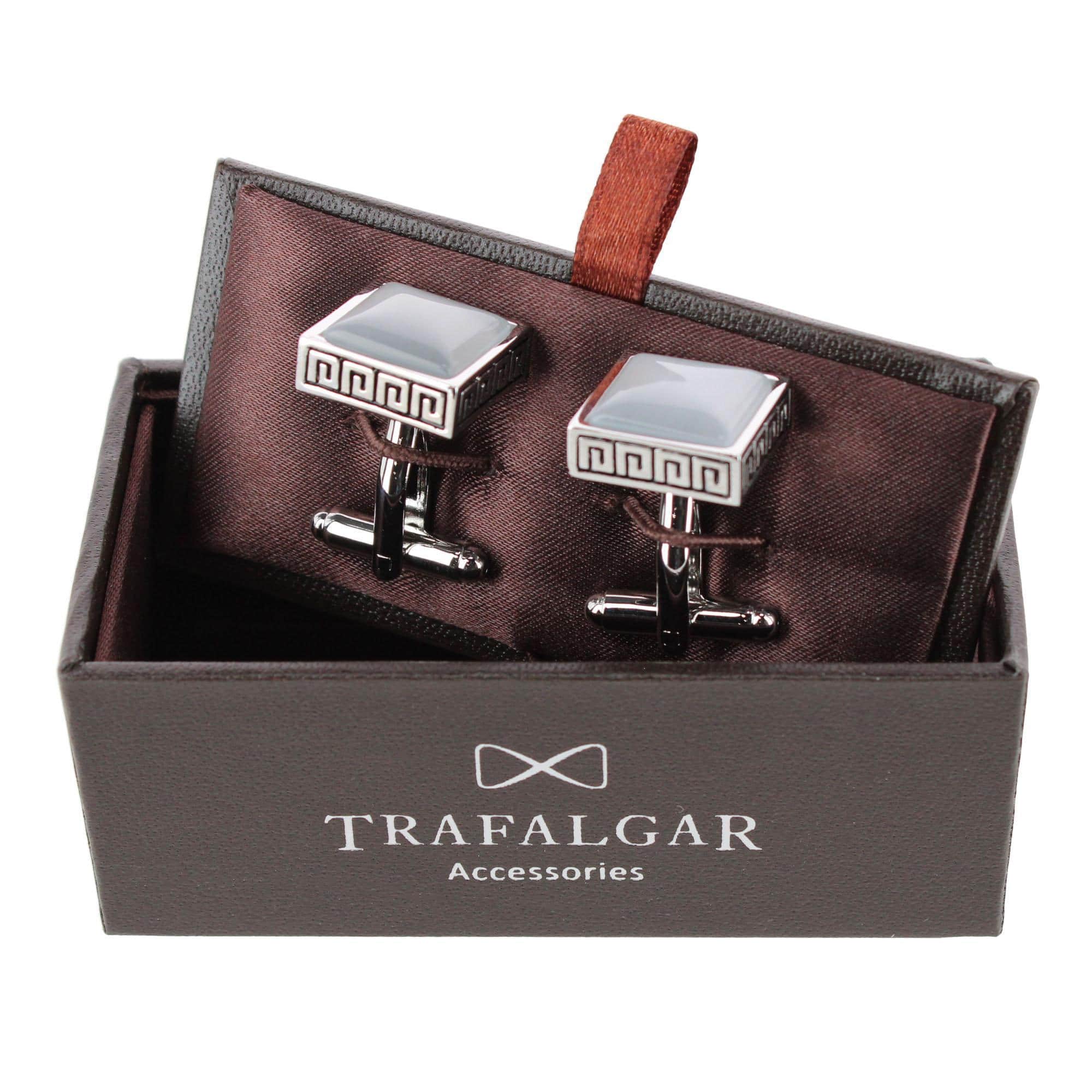 Langford Square Opal Stone Filigree Edged Cufflinks (1 Pair) - White