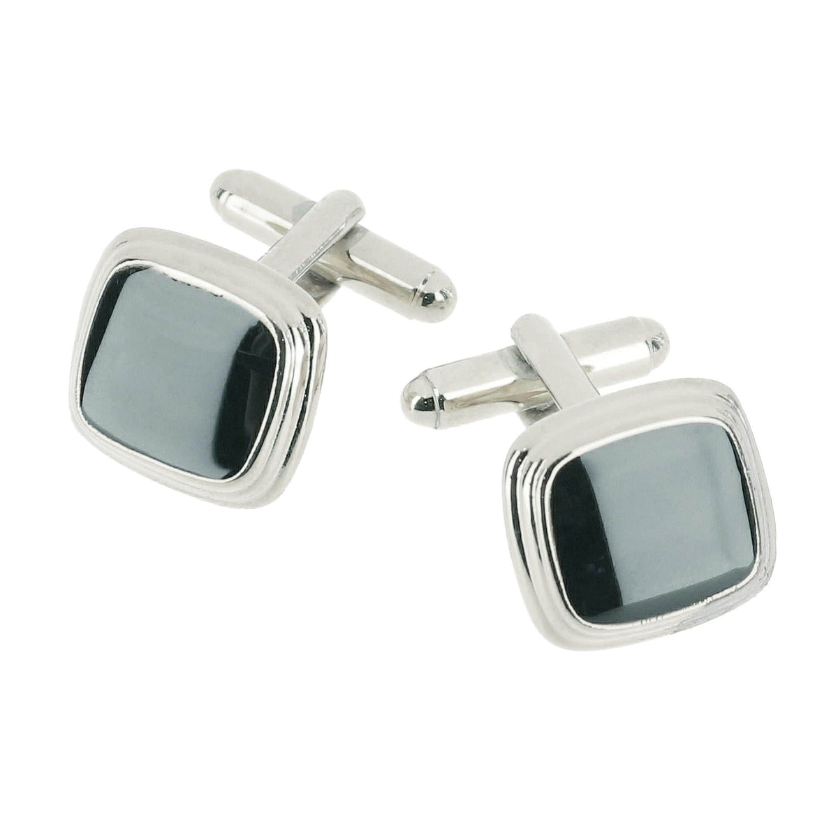 Black Lacquer Cushion Cufflinks - Rhodium