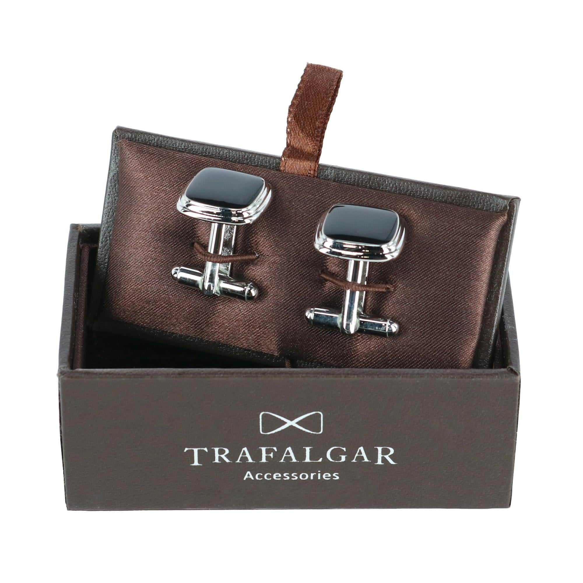 Black Lacquer Cushion Cufflinks - Rhodium