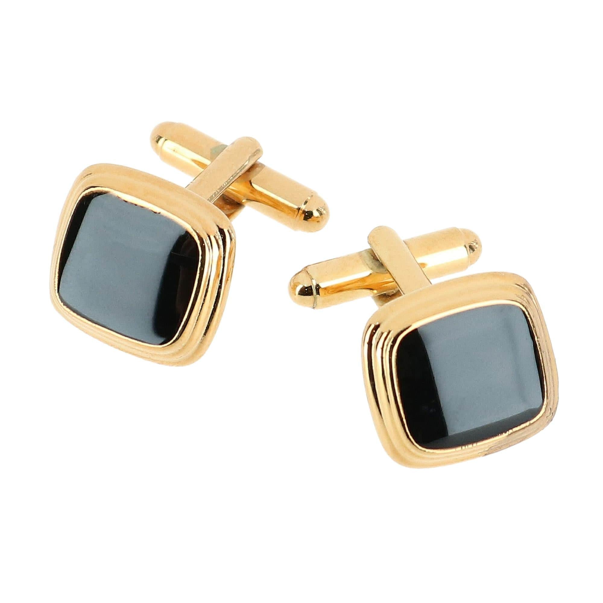 Black Lacquer Cushion Cufflinks - Gold