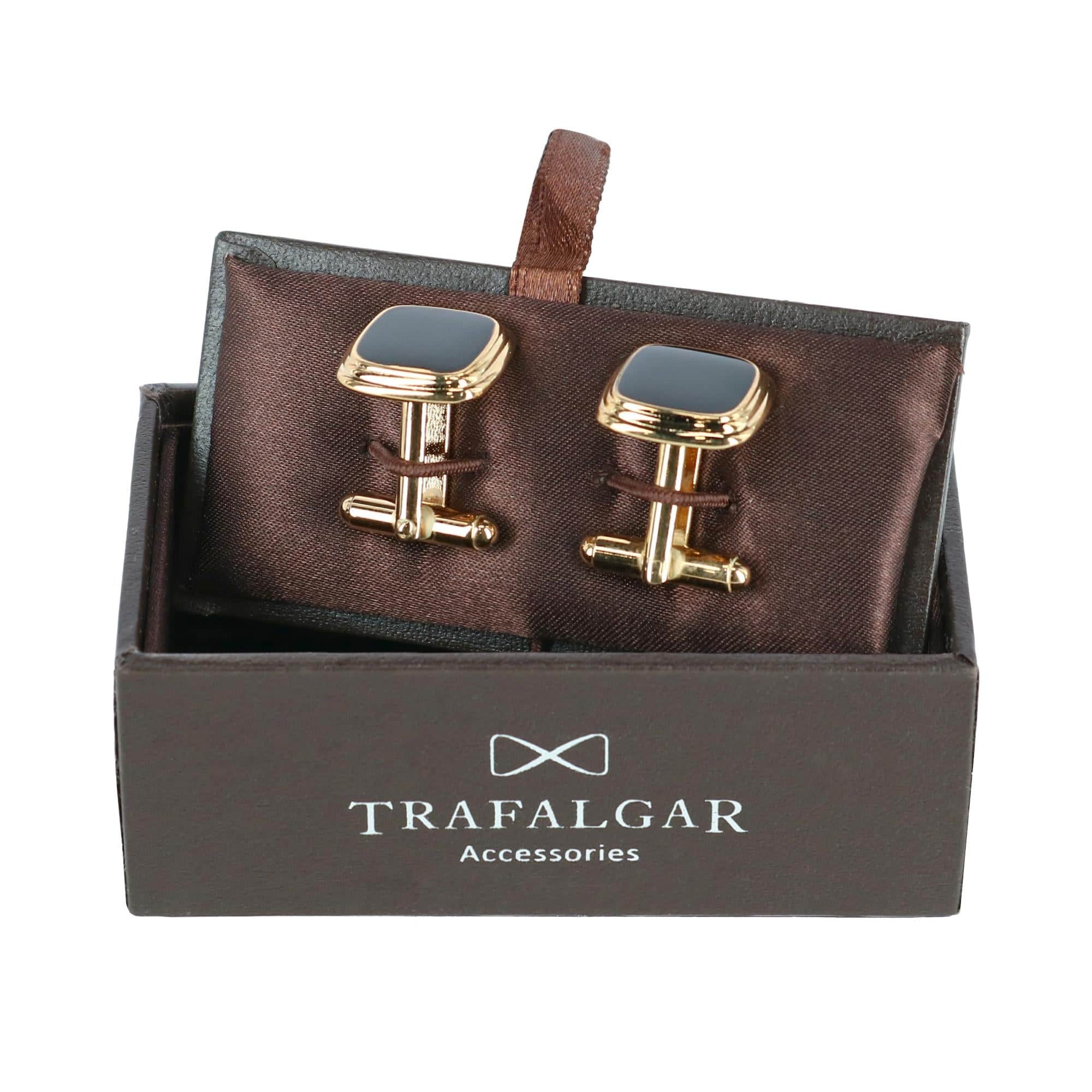 Black Lacquer Cushion Cufflinks - Gold