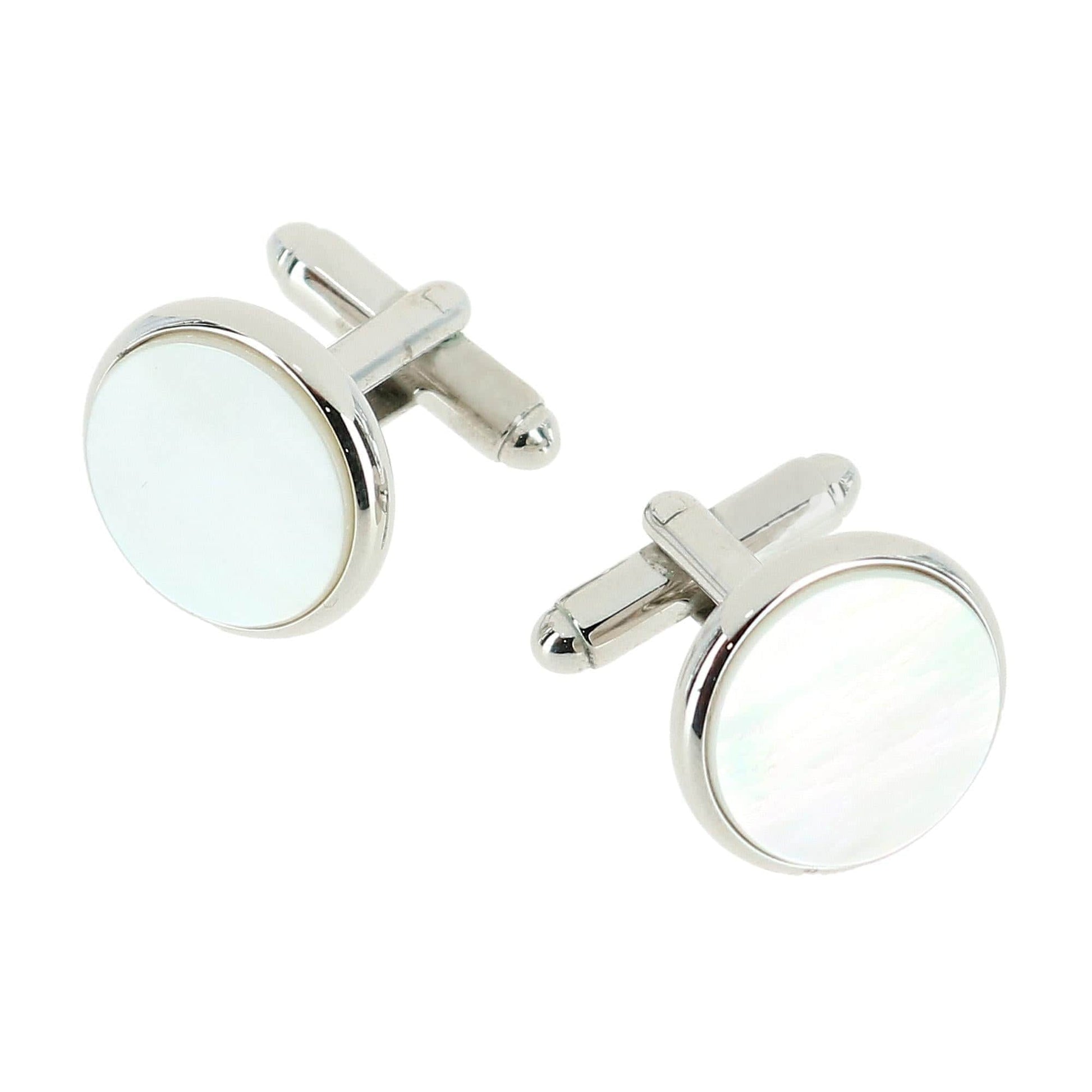 Sutton Round Mother of Pearl Rhodium Cufflinks - Rhodium with Mother of Pearl