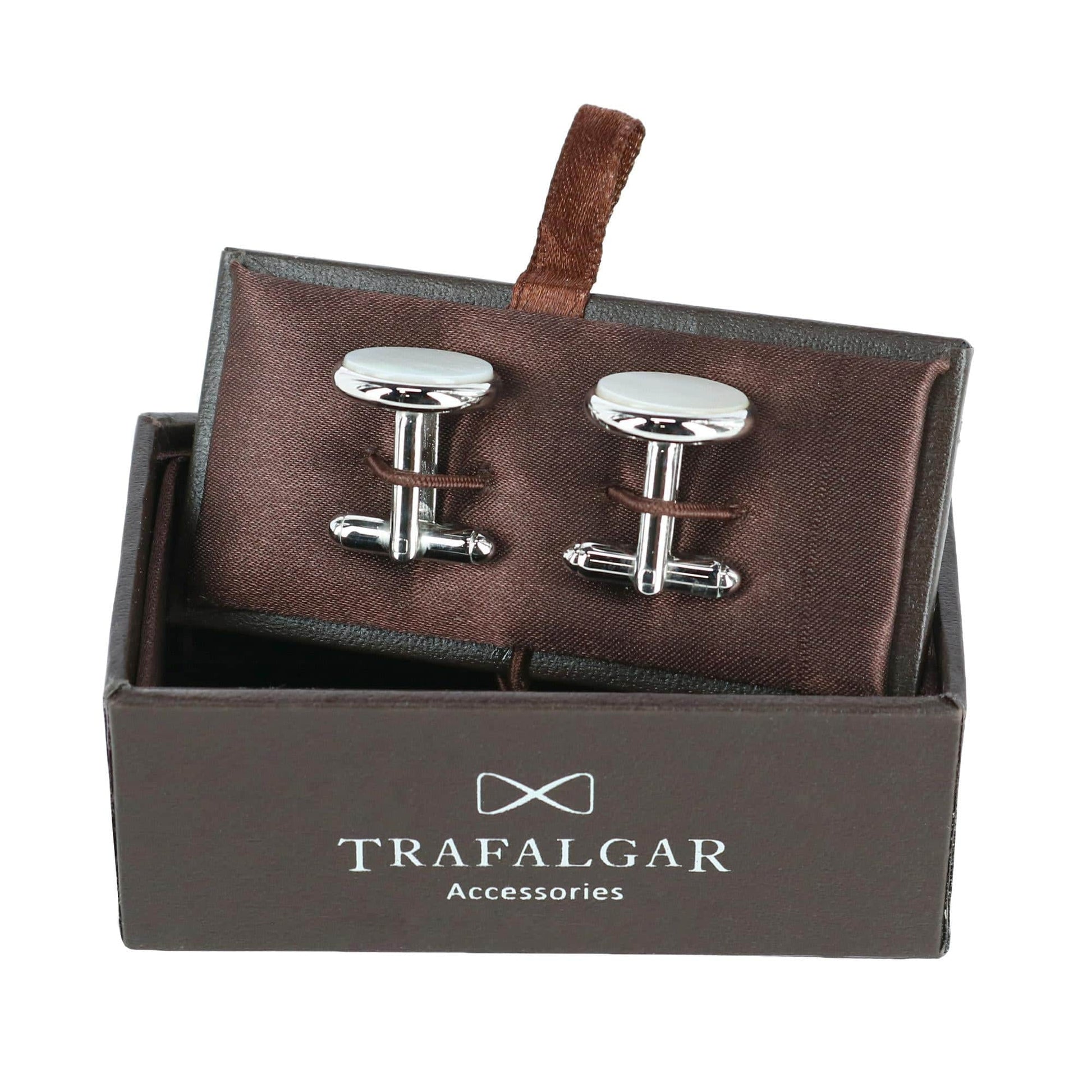 Sutton Round Mother of Pearl Rhodium Cufflinks - Rhodium with Mother of Pearl