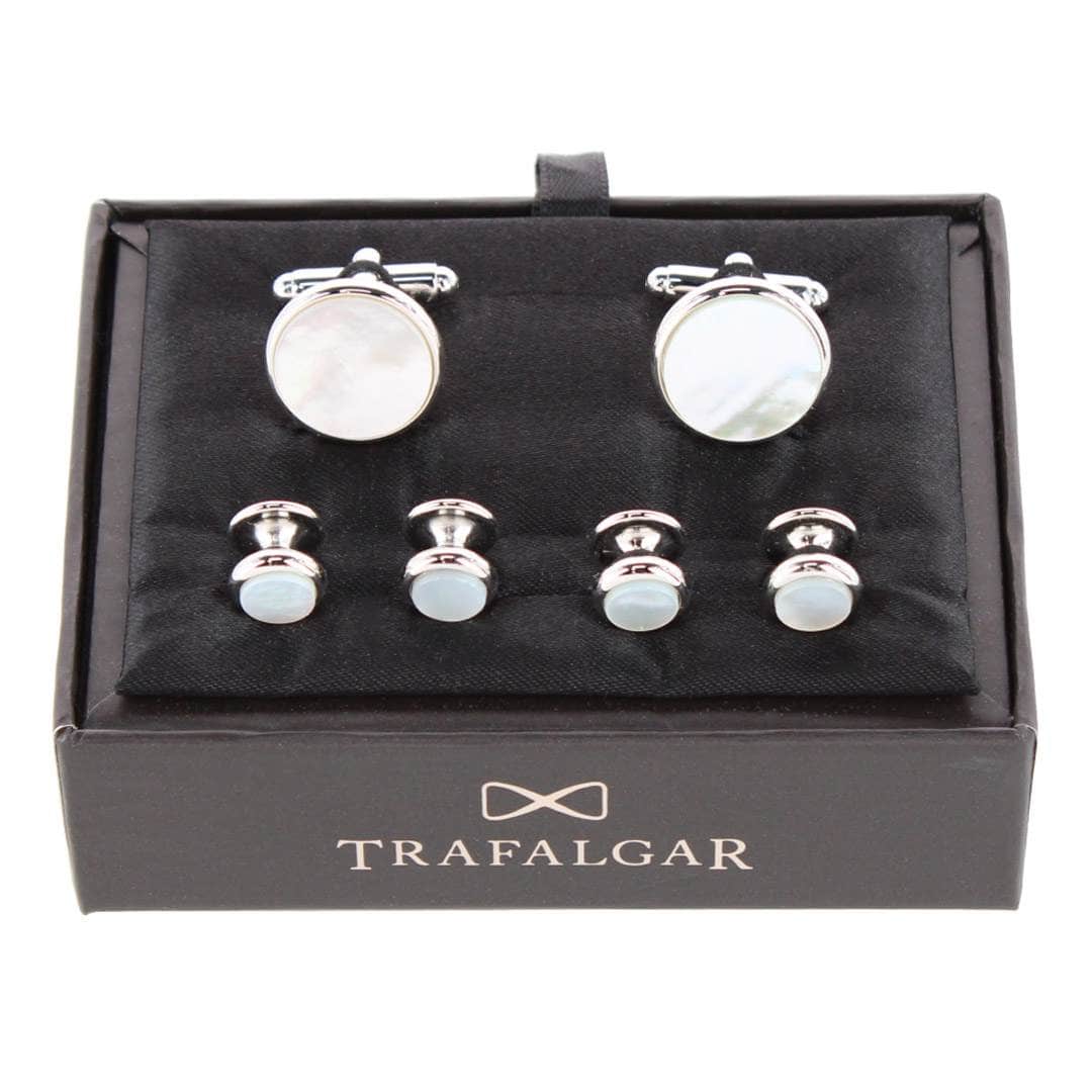 Sutton Mother of Pearl Formal Set (Cufflinks & Tuxedo Studs) - Rhodium with Mother of Pearl