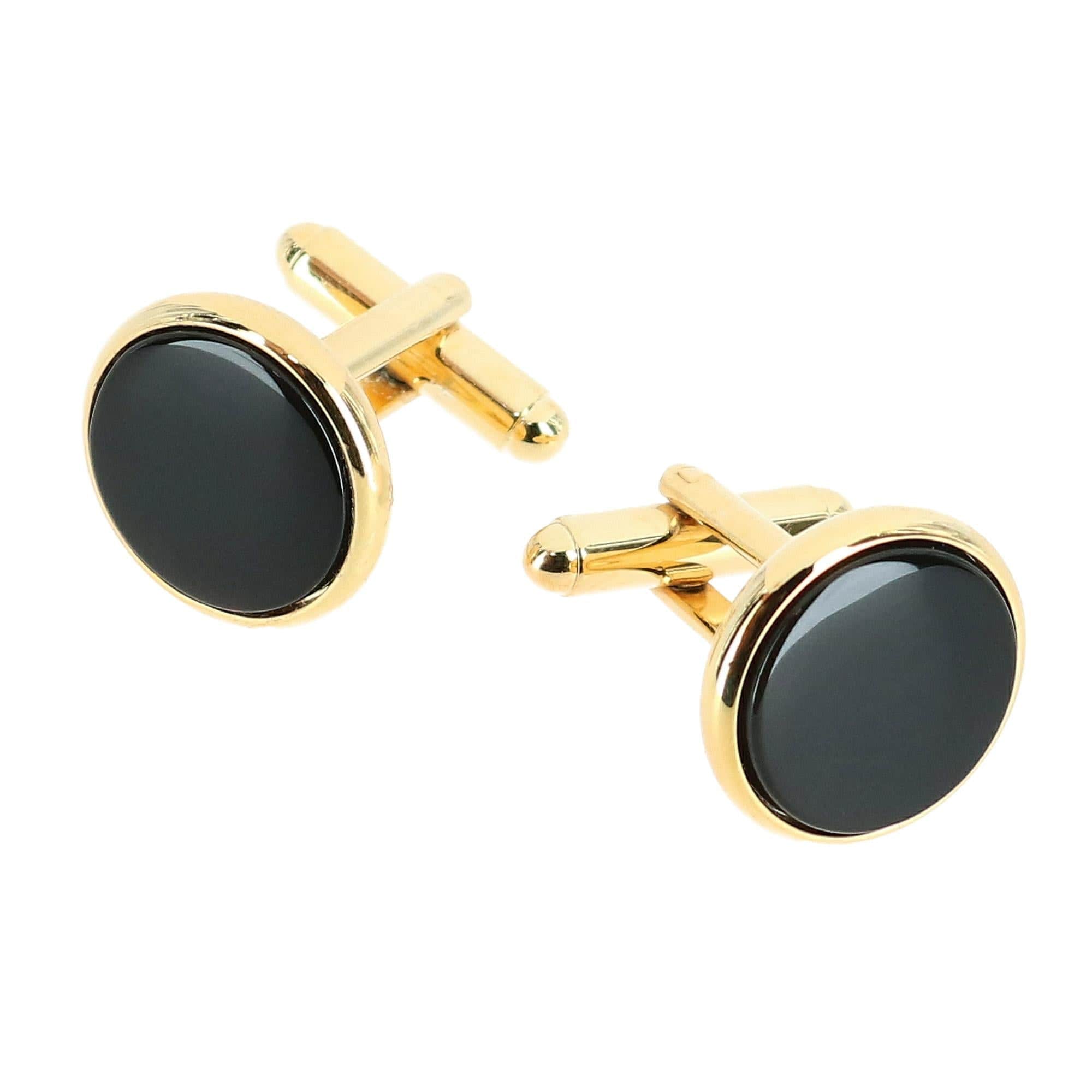 Sutton Round Genuine Onyx Cufflinks - 24 Karat Gold with Genuine Onyx
