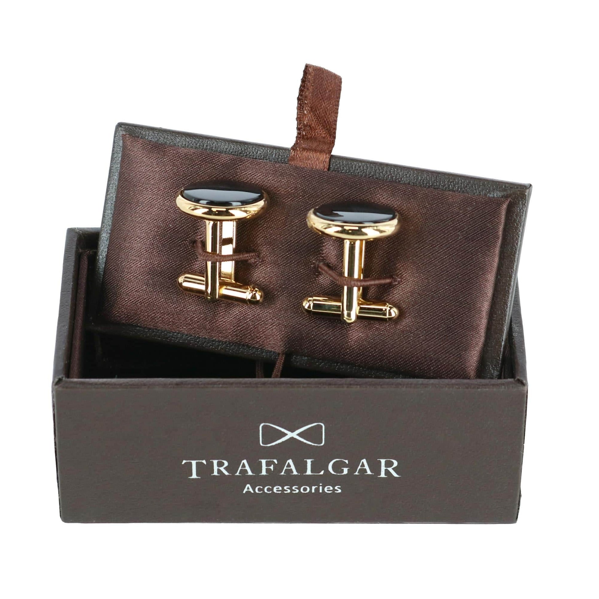 Sutton Round Genuine Onyx Cufflinks - 24 Karat Gold with Genuine Onyx