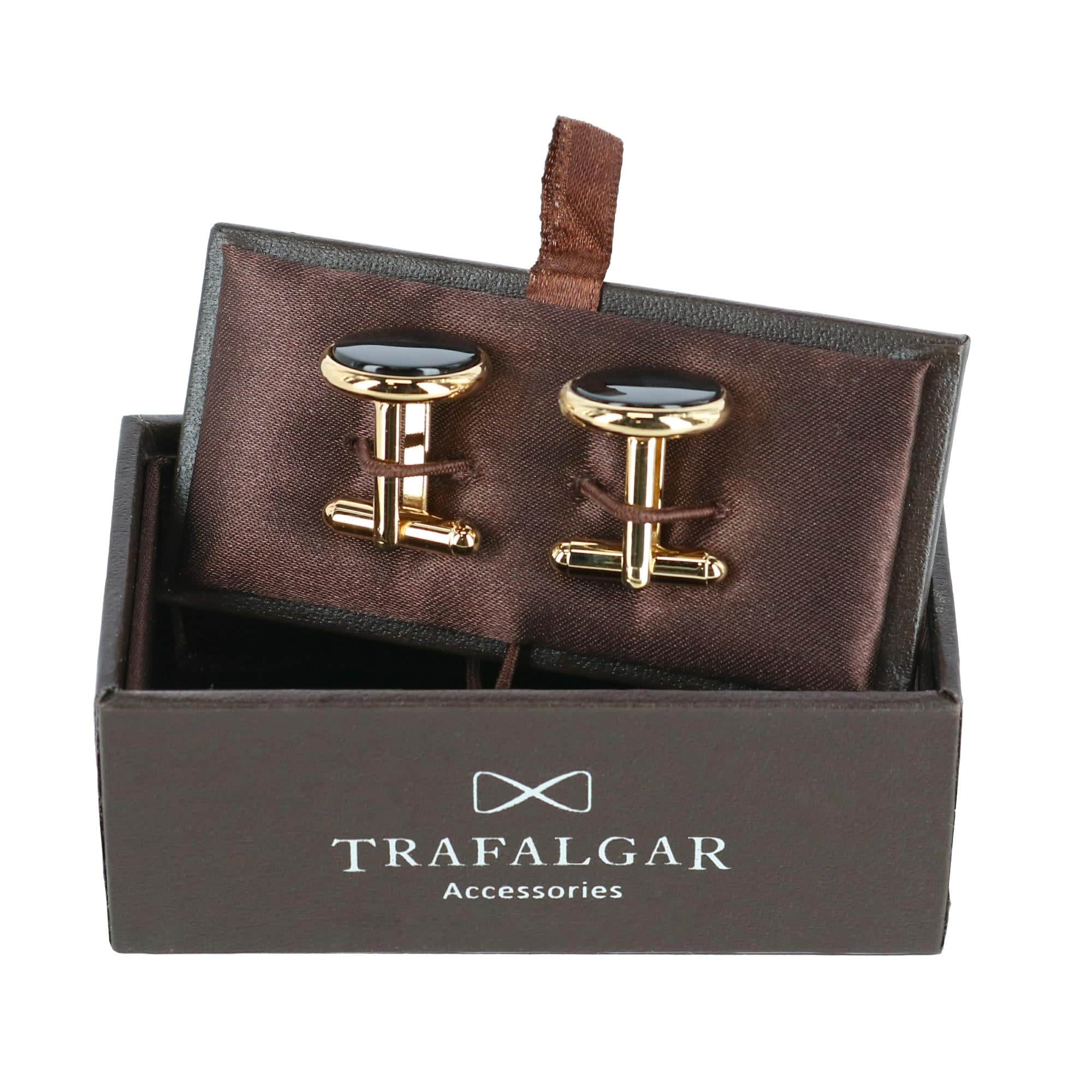 Sutton Round Genuine Onyx Cufflinks - 24 Karat Gold with Genuine Onyx