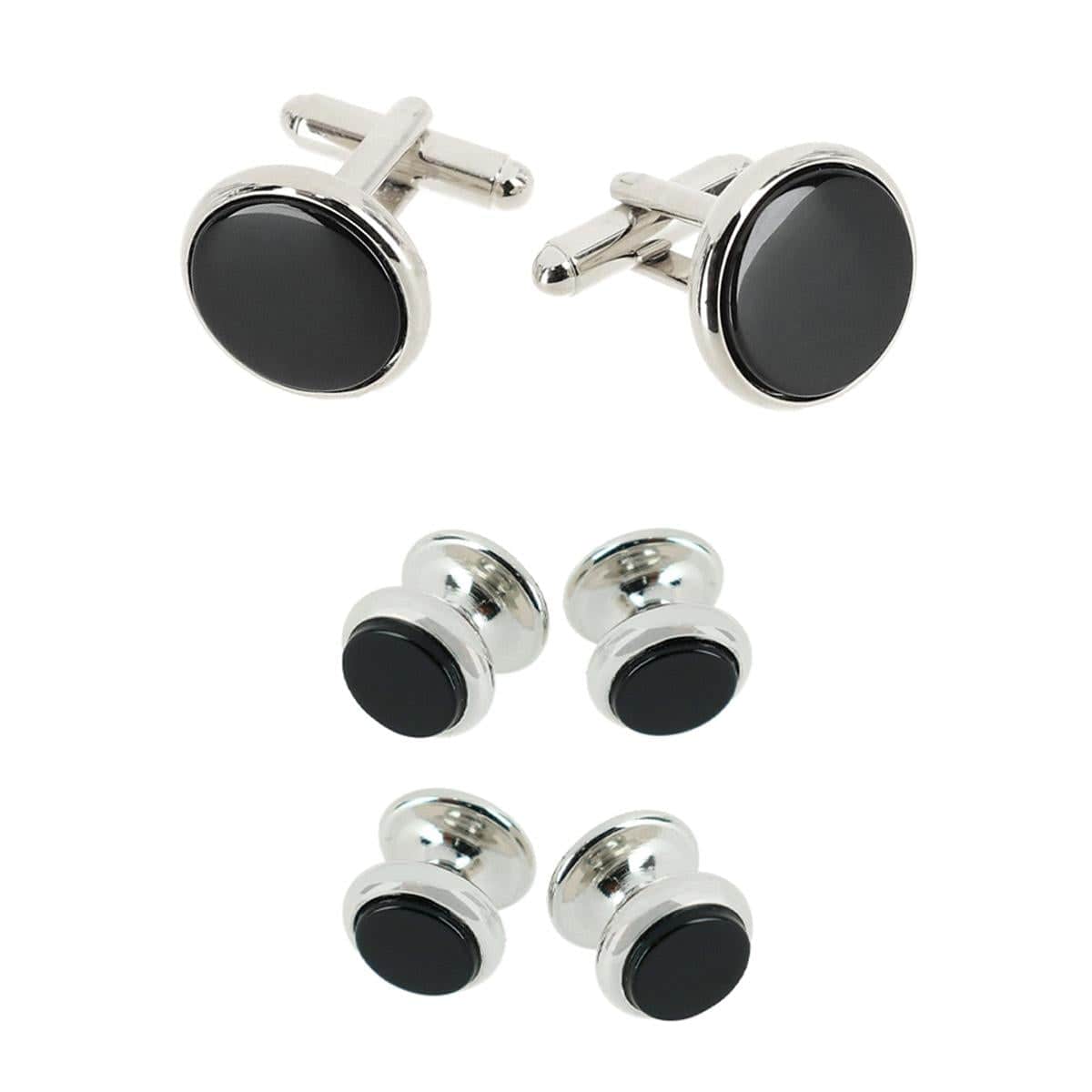 Sutton Genuine Onyx Formal Set (Cufflinks & Tuxedo Studs) - Rhodium and Genuine Onyx