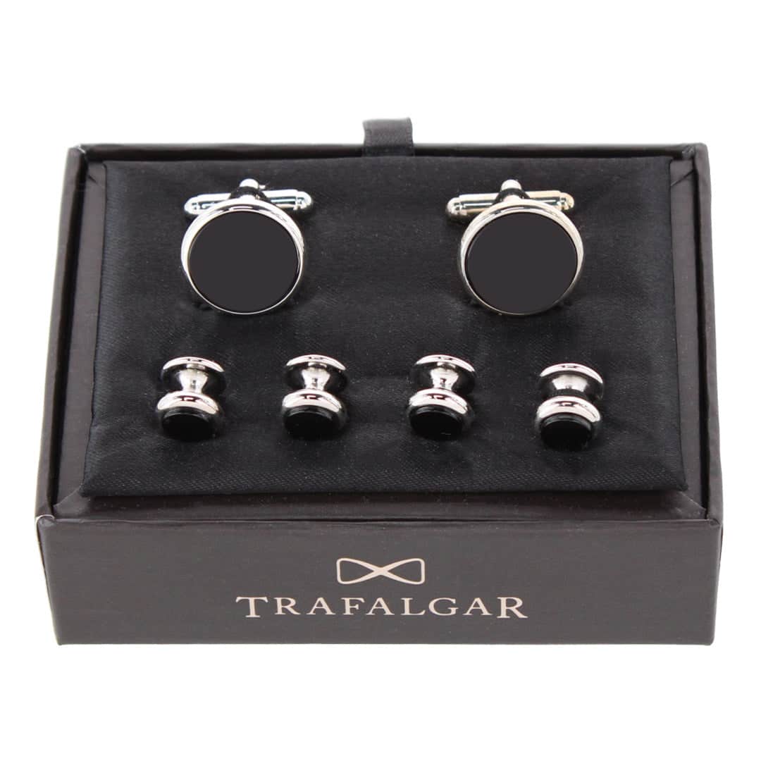 Sutton Genuine Onyx Formal Set (Cufflinks & Tuxedo Studs) - Rhodium and Genuine Onyx