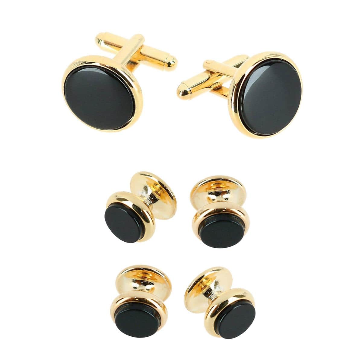 Sutton Genuine Onyx Formal Set (Cufflinks & Tuxedo Studs) - 24 Karat Gold and Genuine Onyx