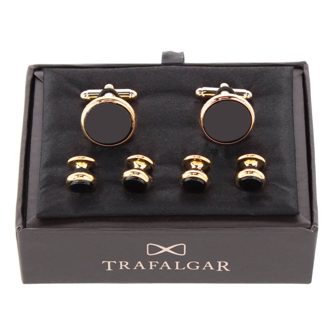 Sutton Genuine Onyx Formal Set (Cufflinks & Tuxedo Studs) - 24 Karat Gold and Genuine Onyx