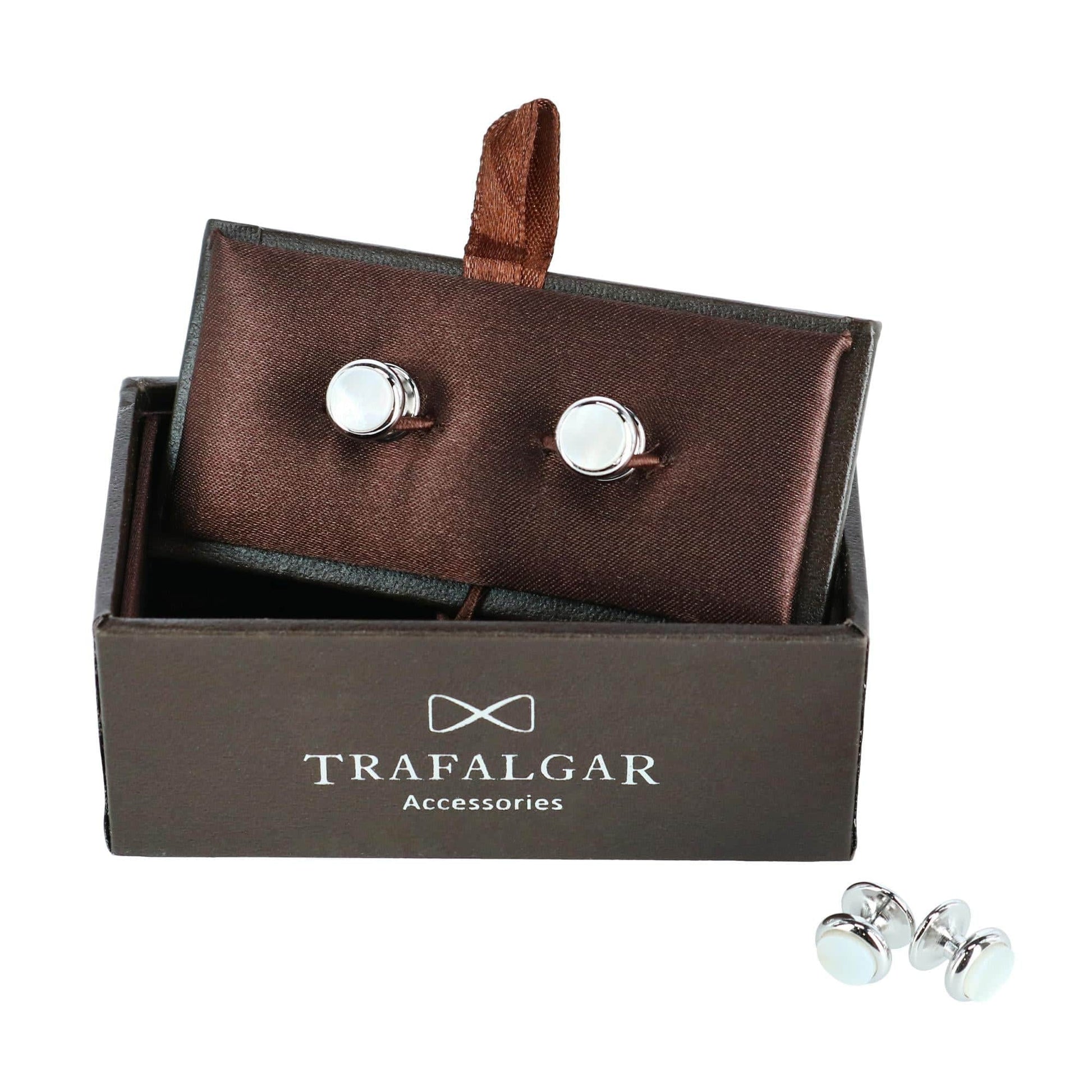 Sutton Mother of Pearl Rhodium Tuxedo Stud Set (4 Pieces) - Rhodium with Mother of Pearl