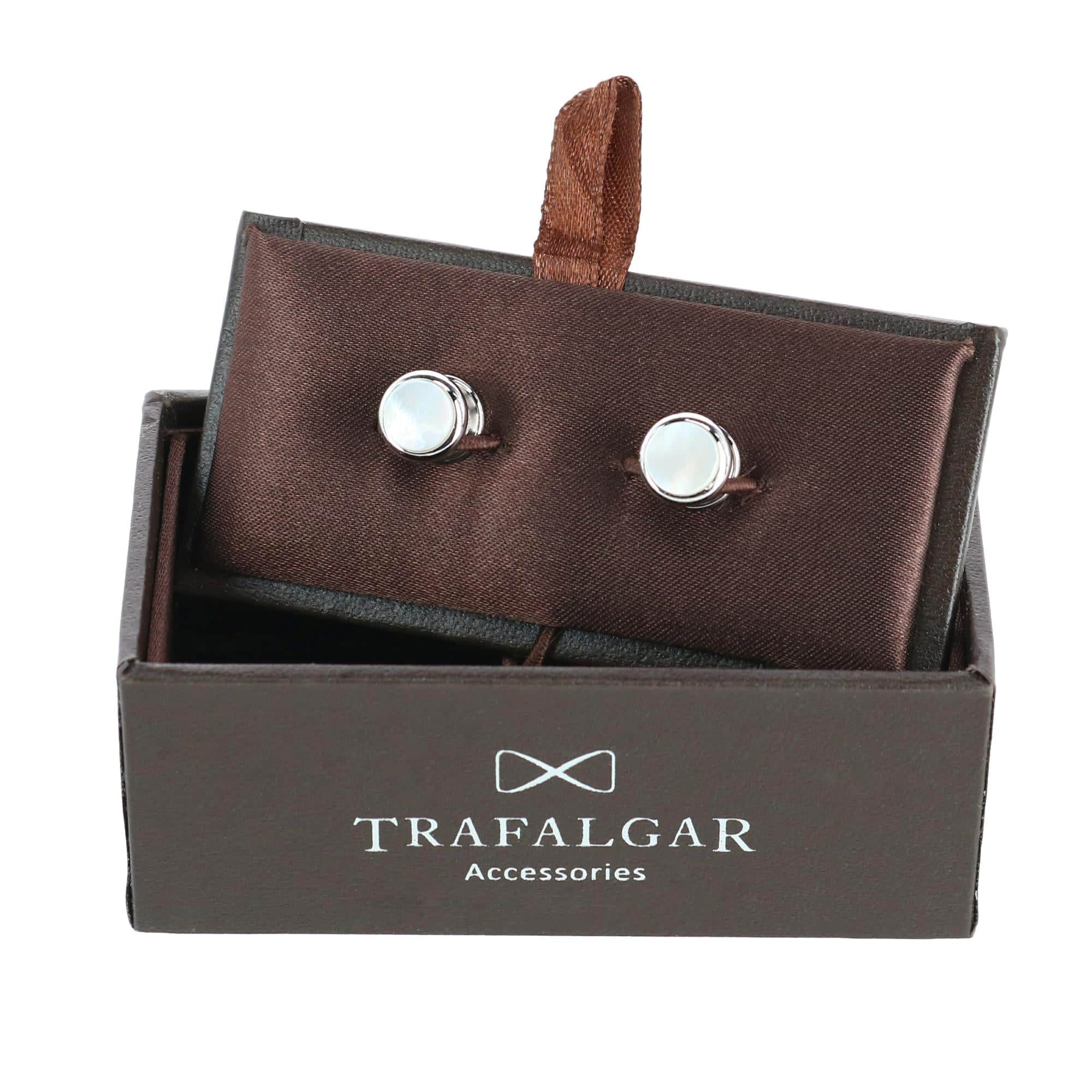 Sutton Mother of Pearl Rhodium Tuxedo Stud Set (4 Pieces) - Rhodium with Mother of Pearl