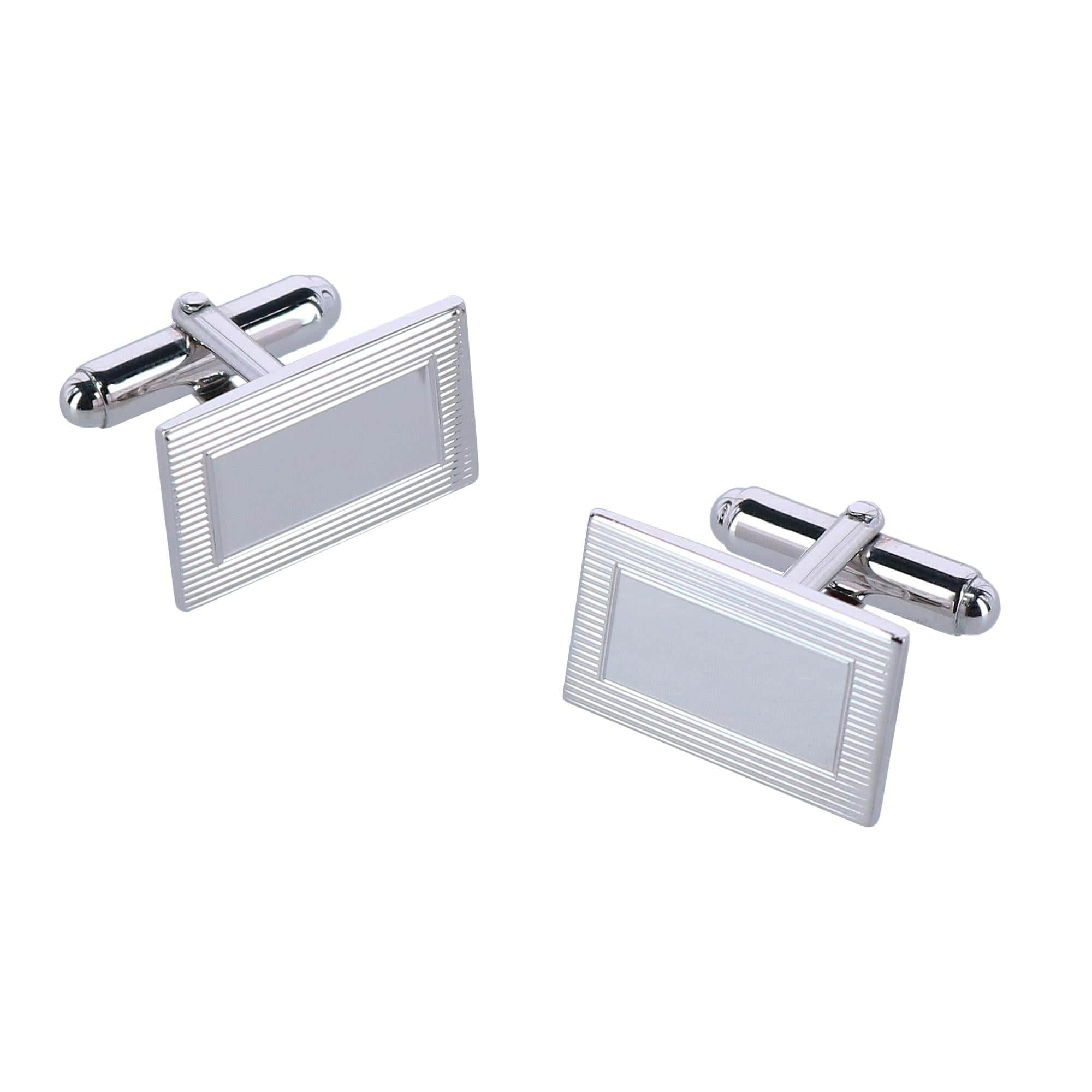 Sterling Silver Rectangle Engine Turned Cufflinks - Silver