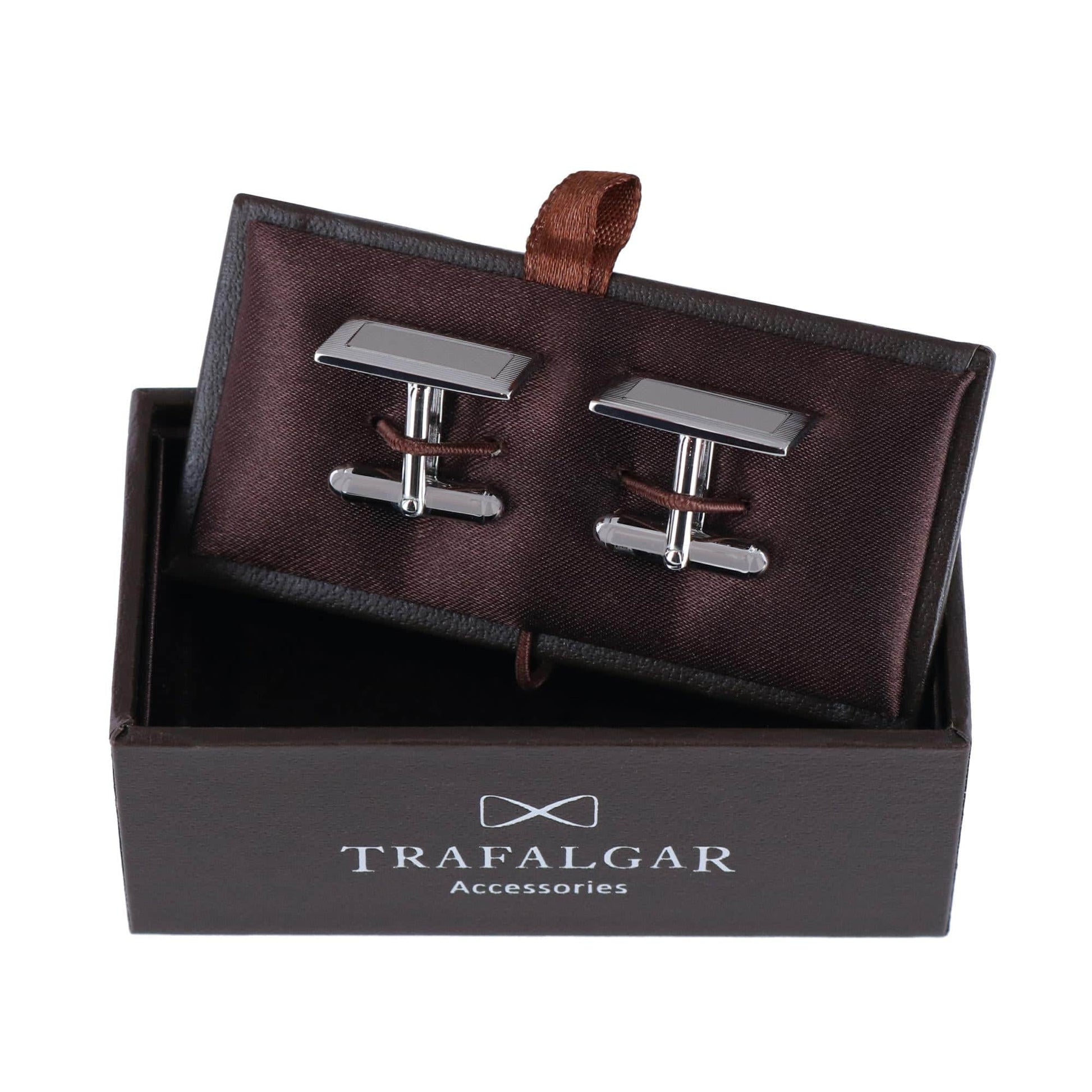 Sterling Silver Rectangle Engine Turned Cufflinks - Silver