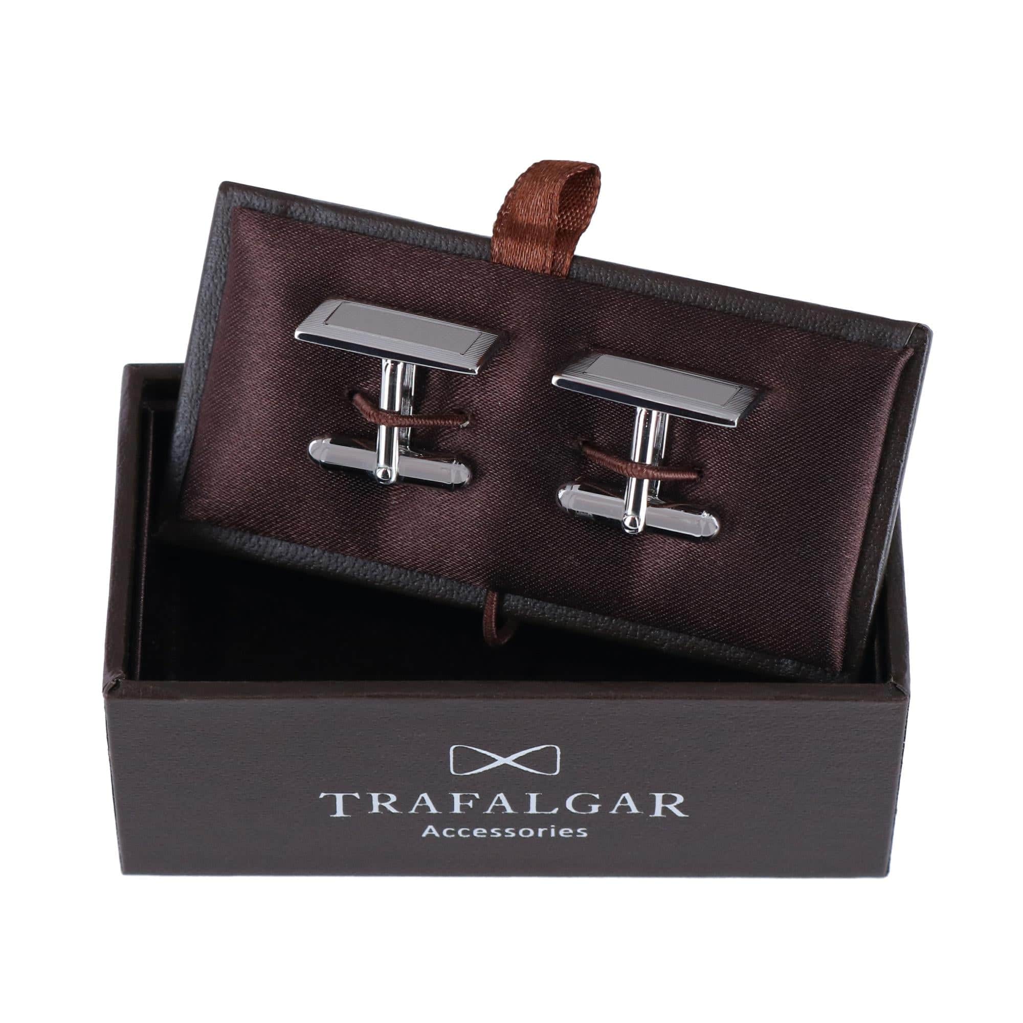 Sterling Silver Rectangle Engine Turned Cufflinks - Silver