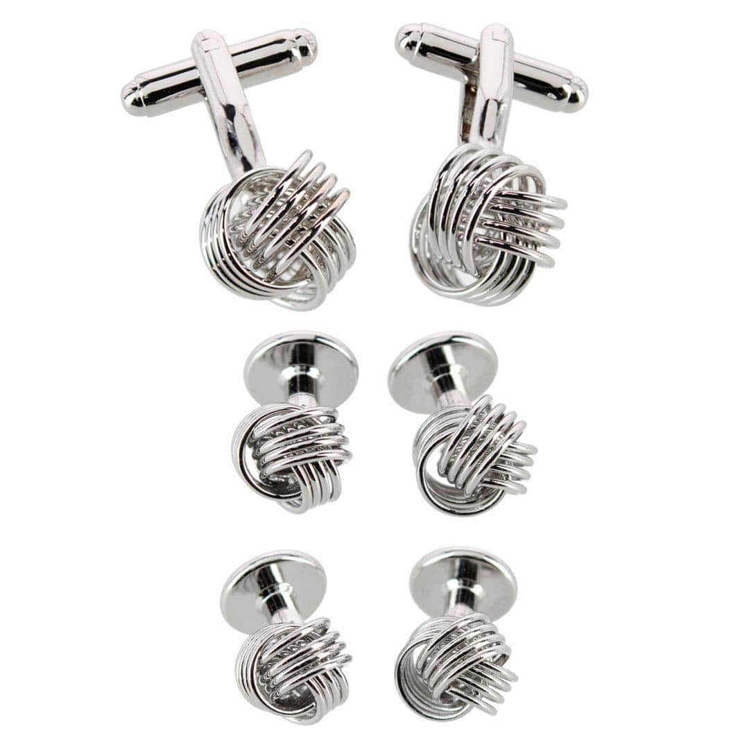 Kenneth Knot Formal Set (2 Cuffs + 4 Studs) - Silver
