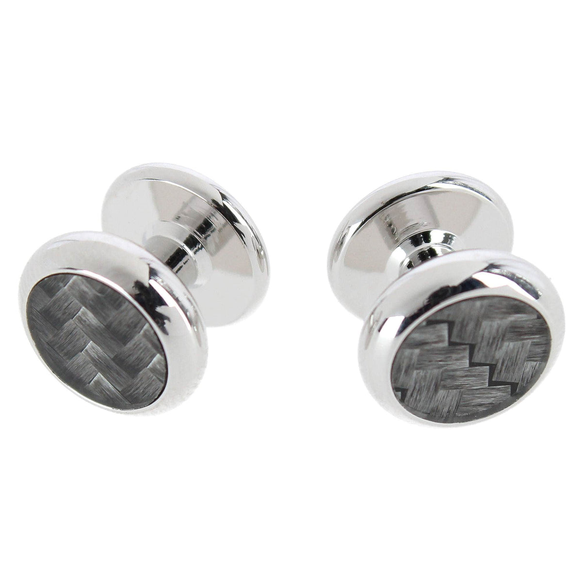 Ryker Refined & Dapper Square Cuff Carbon Fiber Formal Set (2 Cuffs & 4 Studs) - Silver