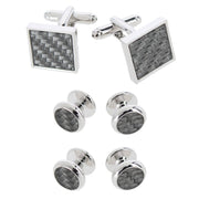 Ryker Refined & Dapper Square Cuff Carbon Fiber Formal Set (2 Cuffs & 4 Studs)