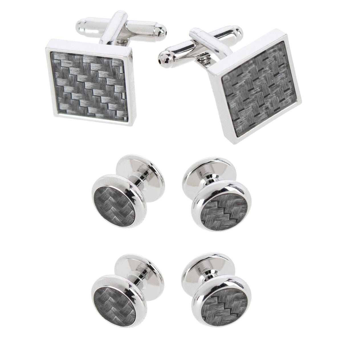 Ryker Refined & Dapper Square Cuff Carbon Fiber Formal Set (2 Cuffs & 4 Studs)