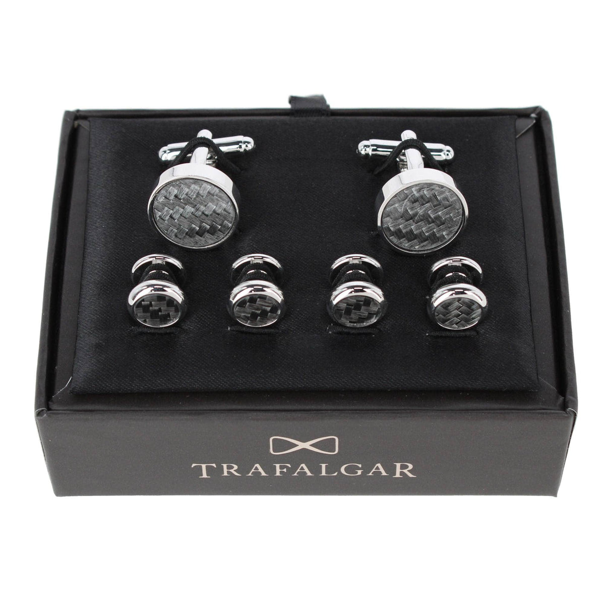 Christos Carbon Fiber Classy Formal Set (2 Cuffs & 4 Studs) - Silver