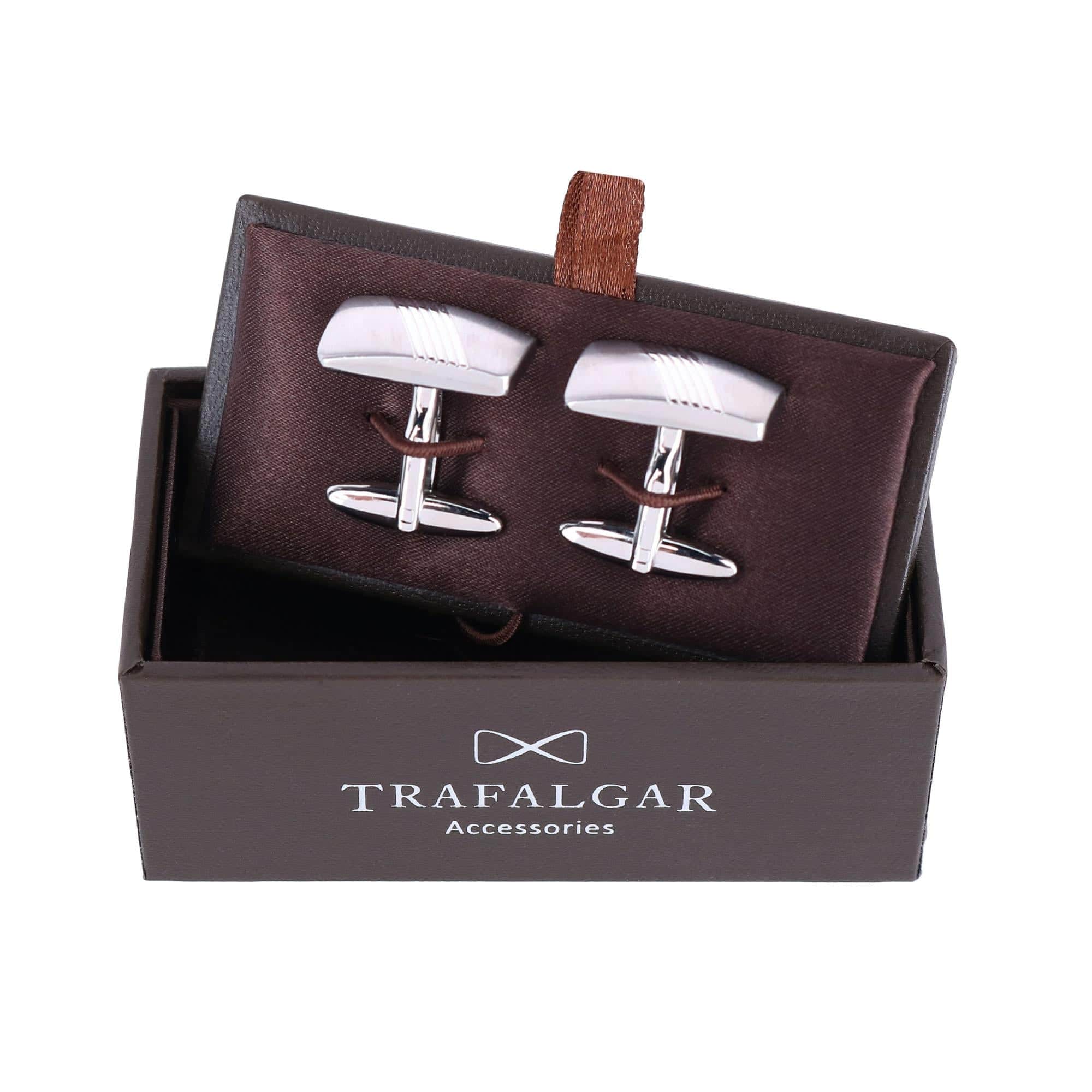 Diagonal Detailed Rhodium Cufflinks - Silver