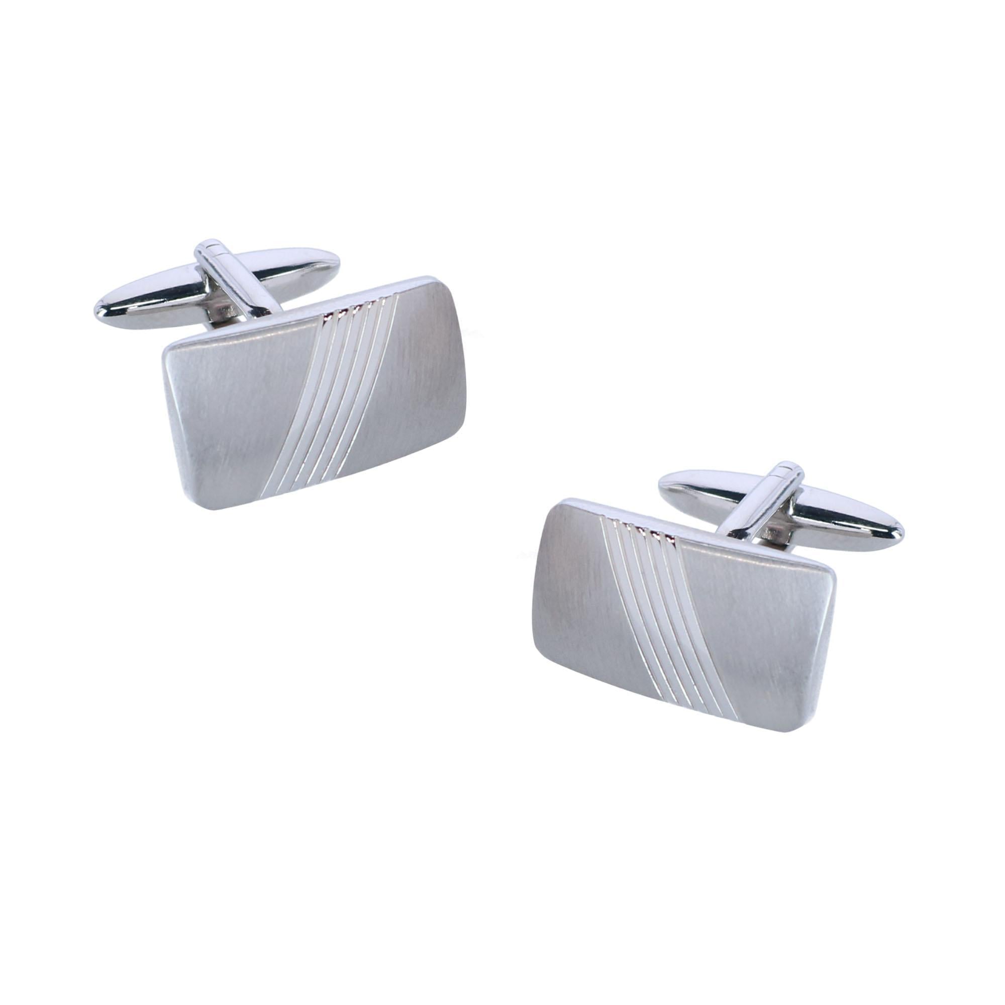 Diagonal Rhodium Cufflinks & Infinity Triple Leather Bracelet - Silver