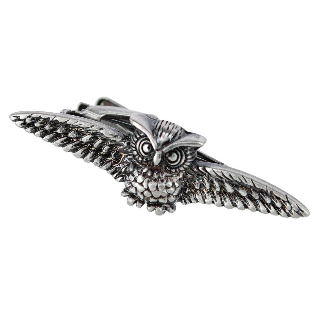 Majestic Owl Antique Silver Tie Bar