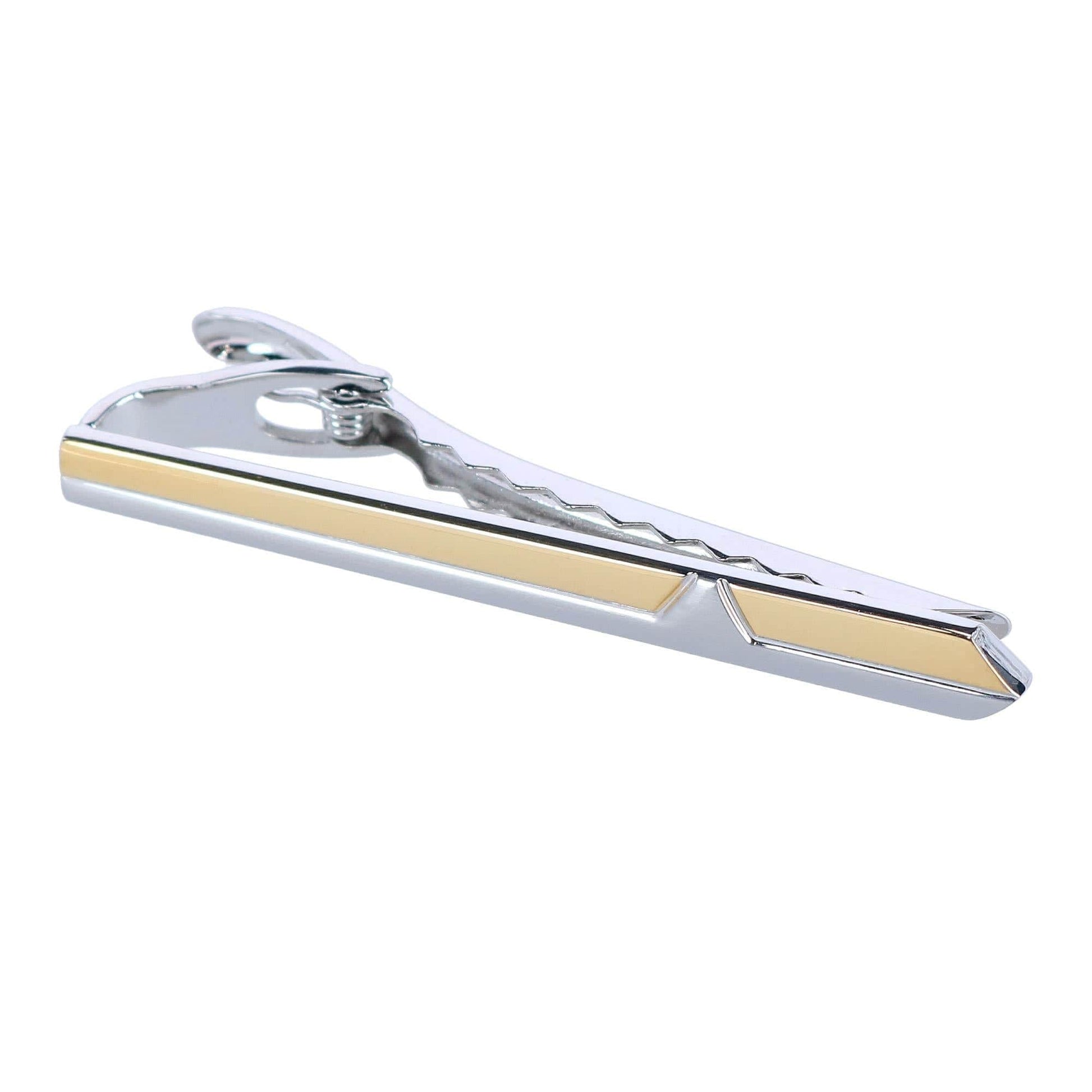 Brushed Rhodium and Shiny Gold Tie Bar - Brushed Rhodium and Gold