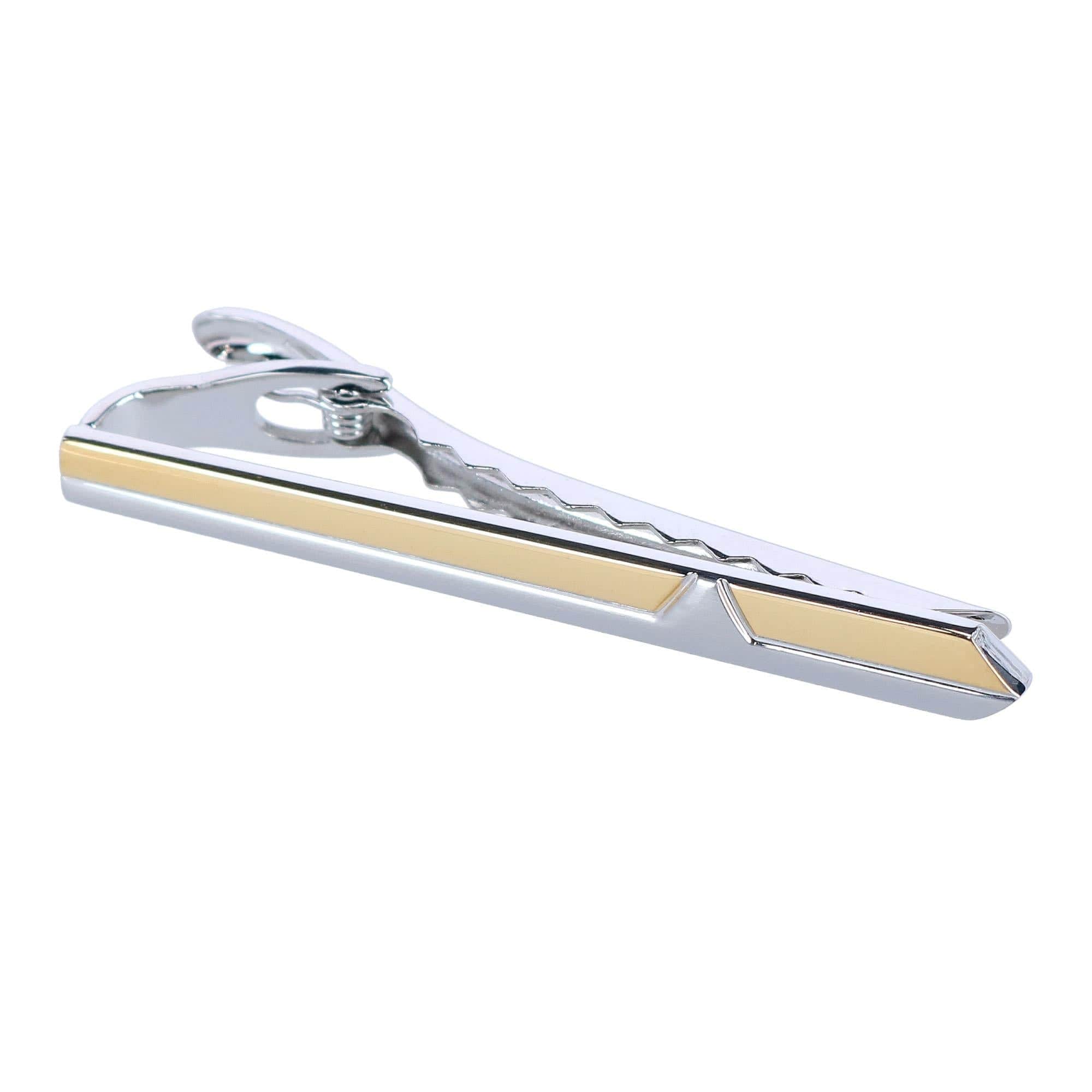 Brushed Rhodium and Shiny Gold Tie Bar - Brushed Rhodium and Gold