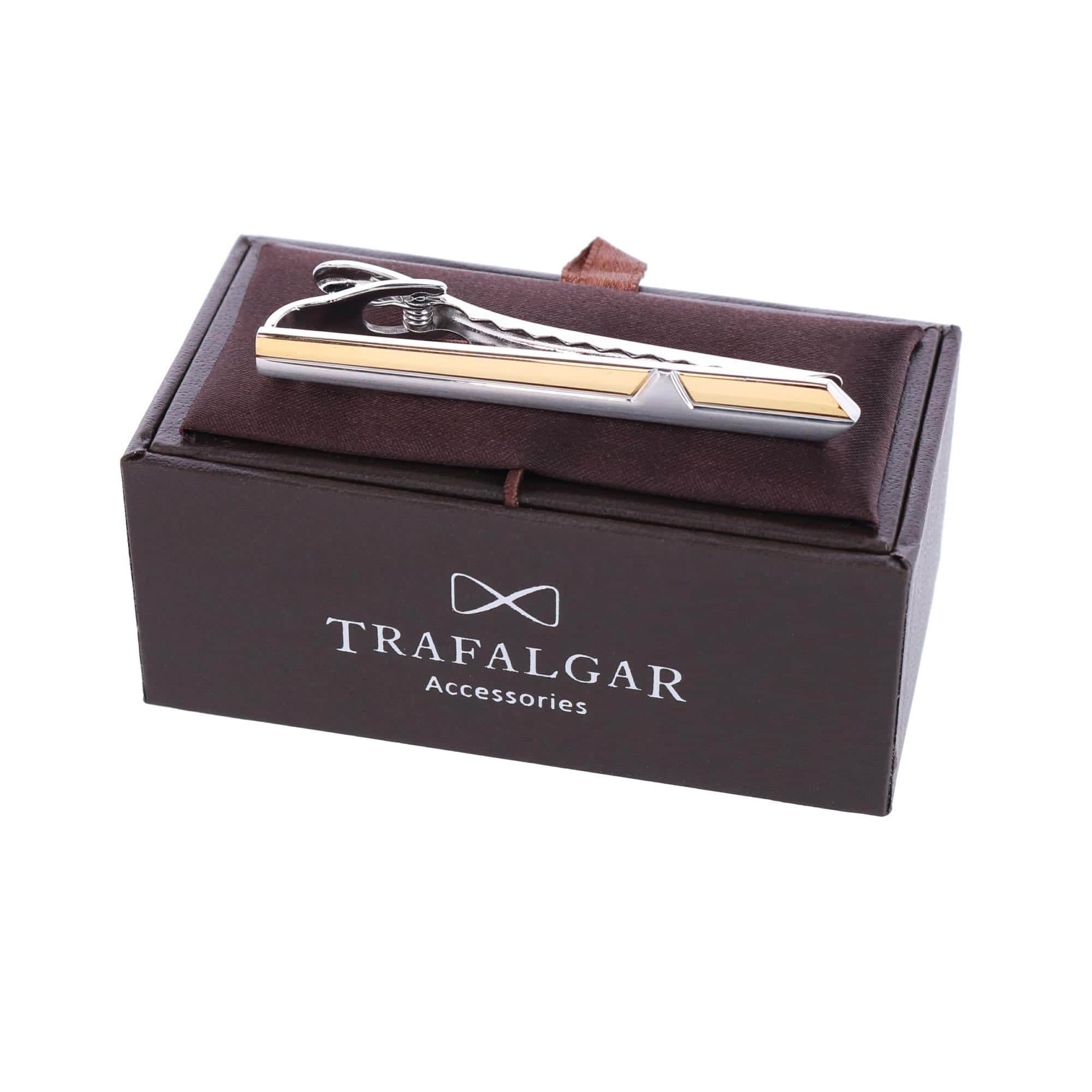 Brushed Rhodium and Shiny Gold Tie Bar - Brushed Rhodium and Gold