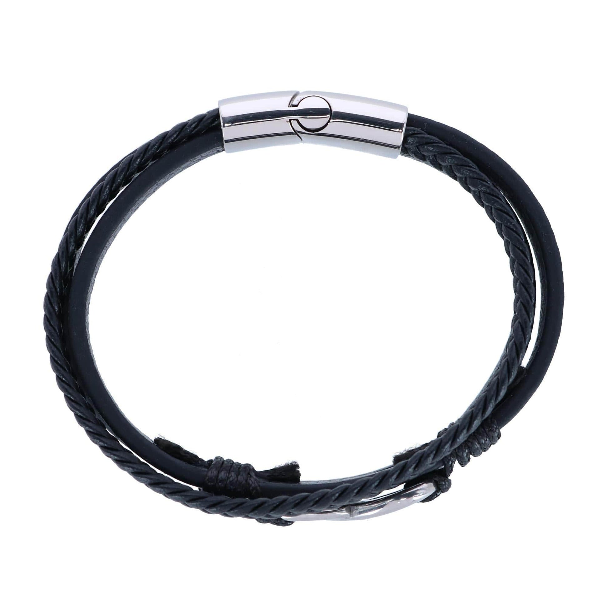 Loose Fit Infinity 3 Band Secure Clasp Leather Bracelet - Silver