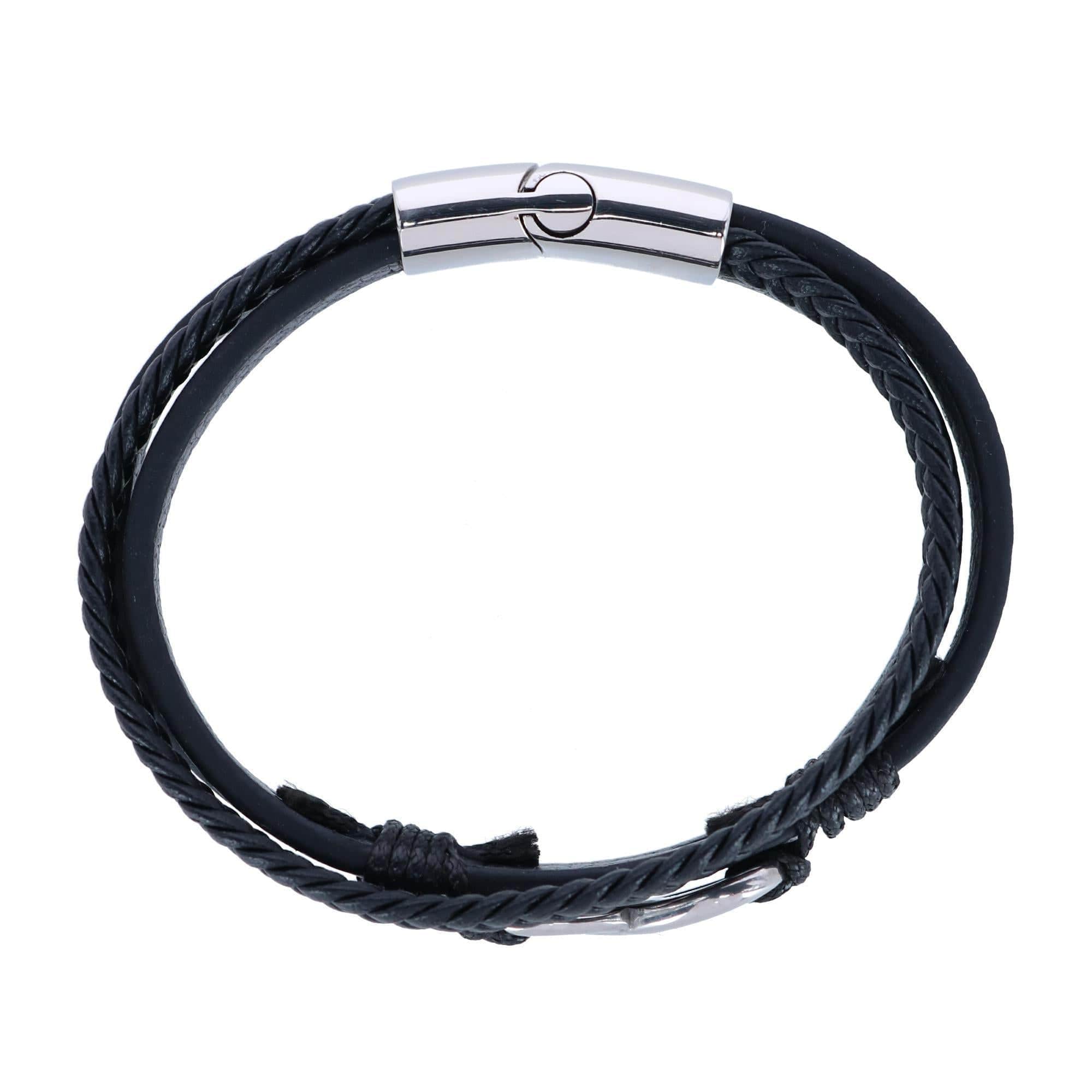 Loose Fit Infinity 3 Band Secure Clasp Leather Bracelet - Silver