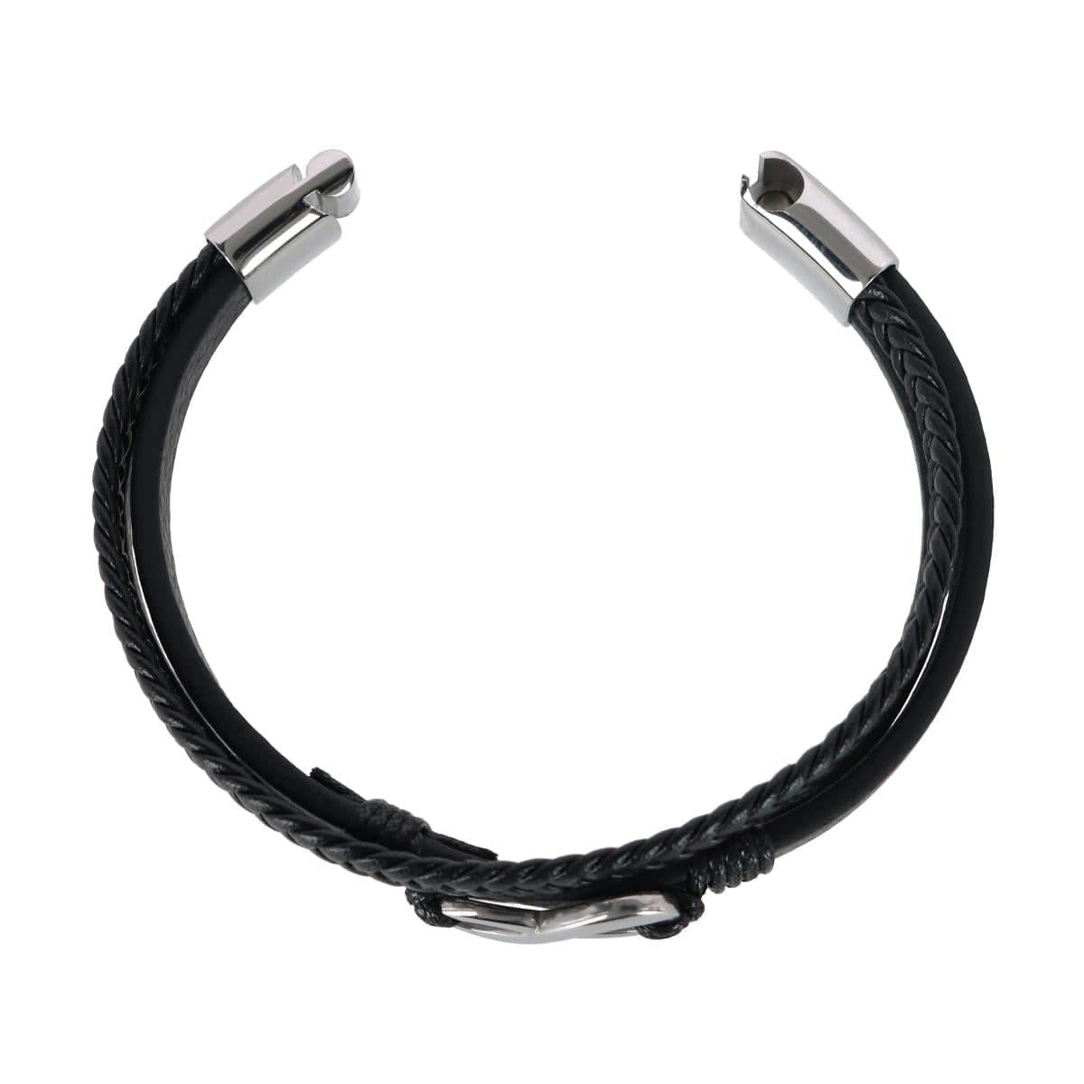 Loose Fit Infinity 3 Band Secure Clasp Leather Bracelet - Silver