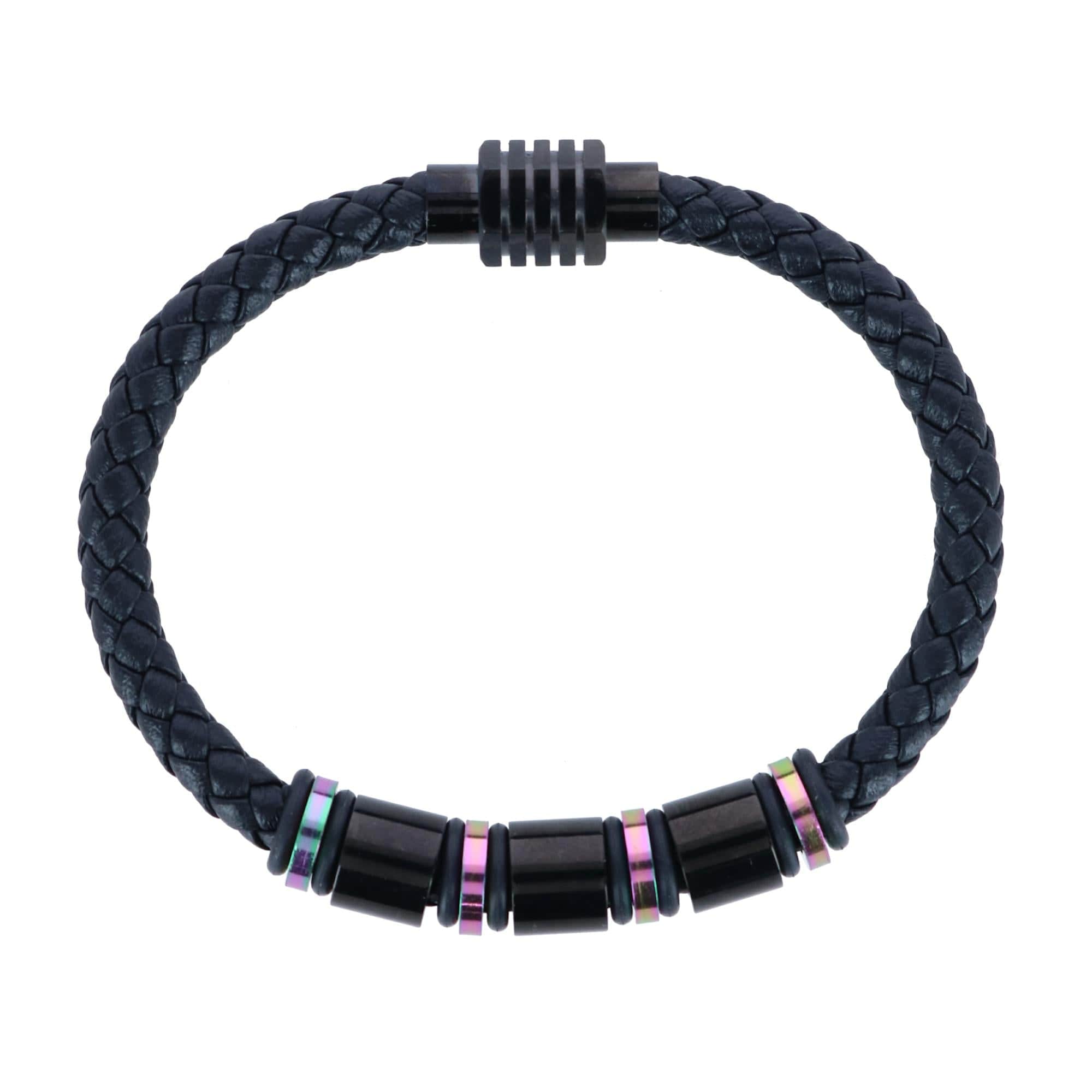 Subtle Color Magnetic Secure Clasp Leather Bracelet - Subtle Color with Black Leather