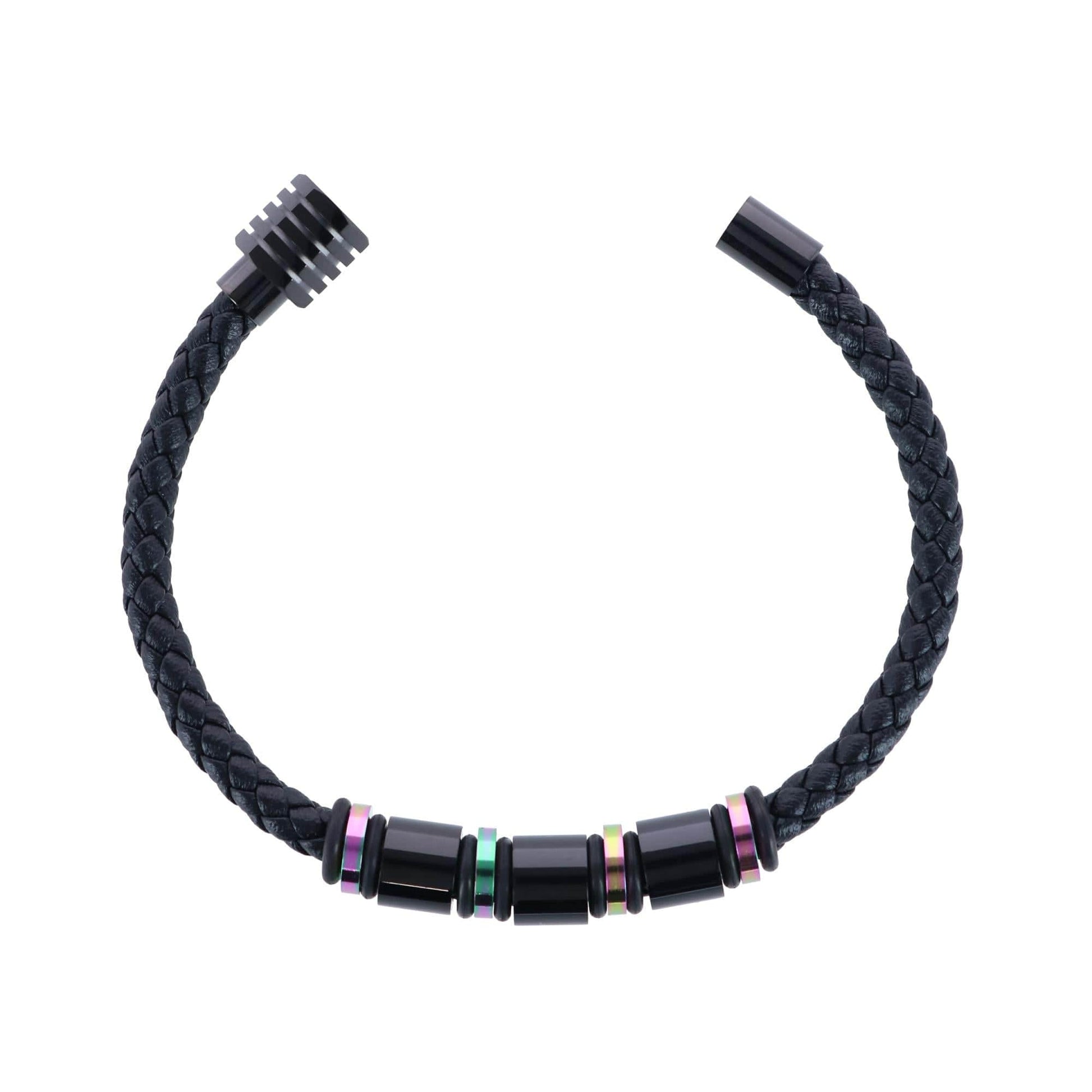 Subtle Color Magnetic Secure Clasp Leather Bracelet - Subtle Color with Black Leather