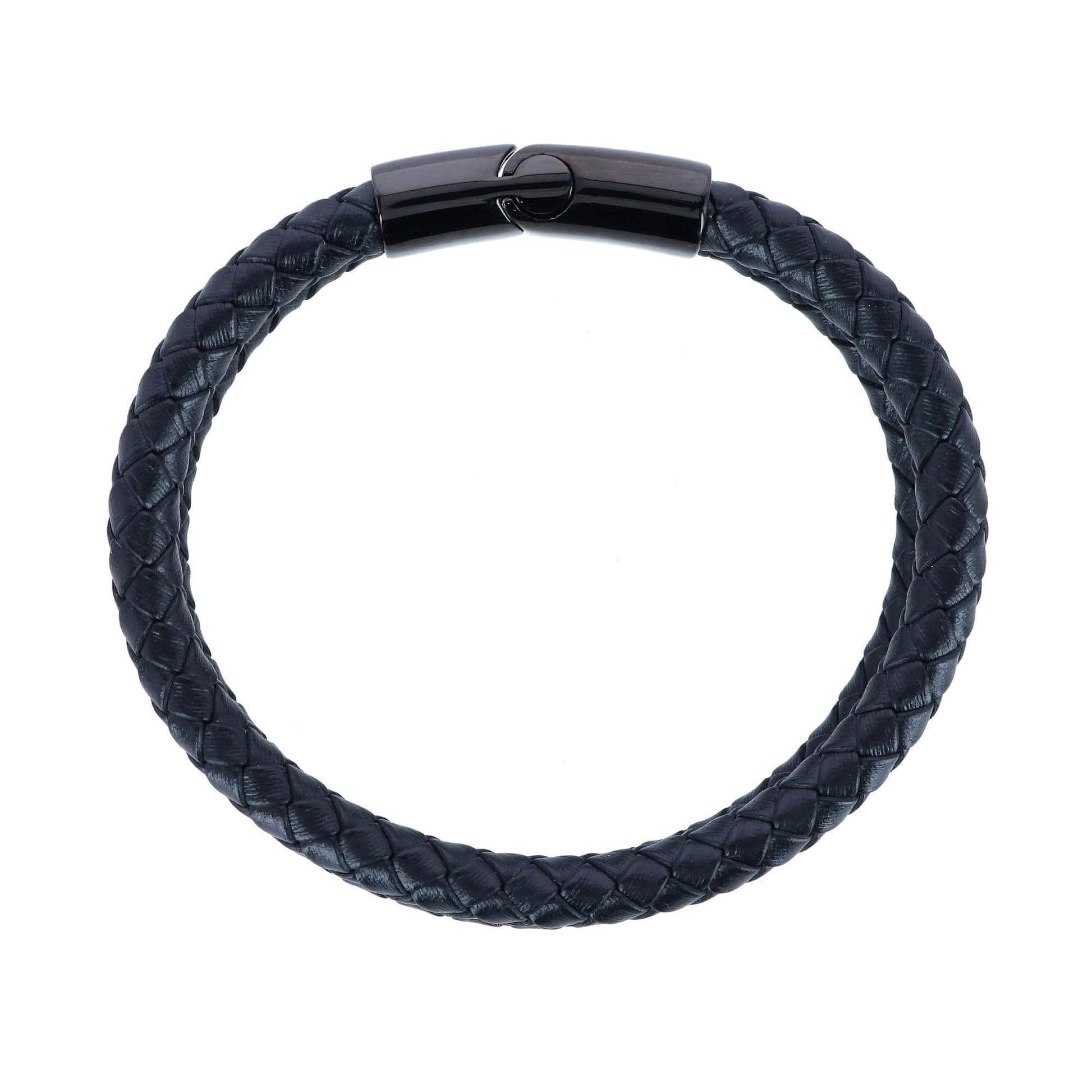 Simple Double Band Braided Secure Clasp Leather Bracelet - Black