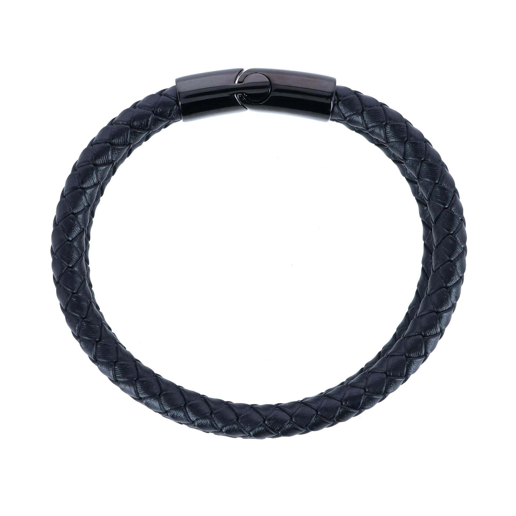 Simple Double Band Braided Secure Clasp Leather Bracelet - Black