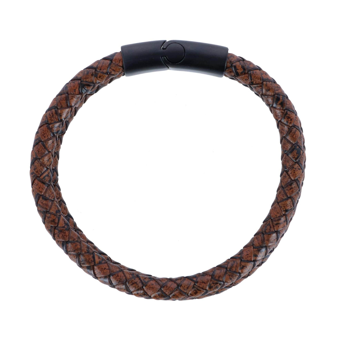 Simple Double Band Braided Secure Clasp Leather Bracelet - Brown