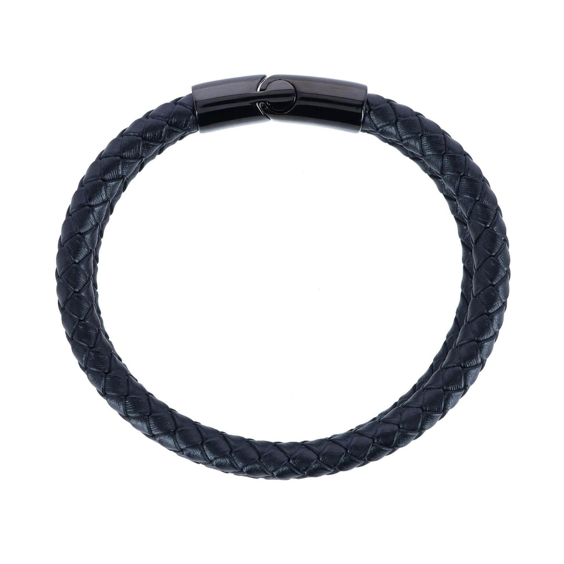 Loose Fit Simple 2 Band Braided Secure Clasp Leather Bracelet - Black