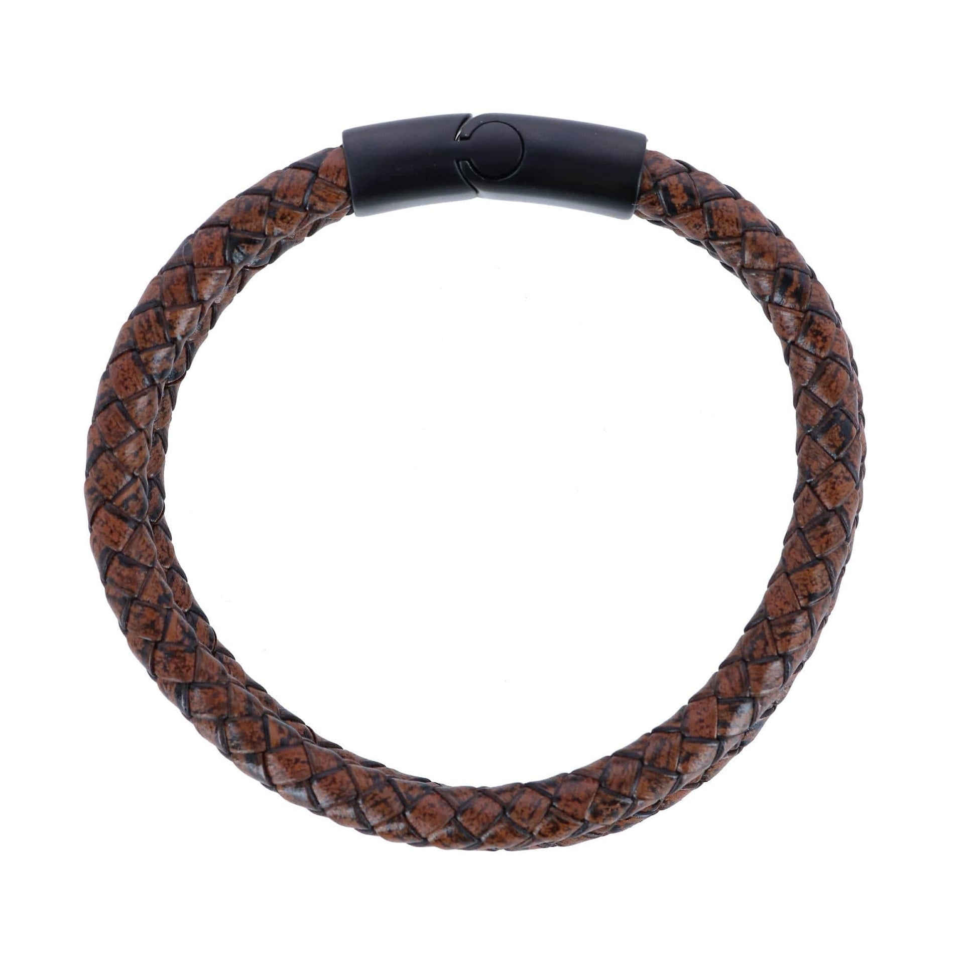 Loose Fit Simple 2 Band Braided Secure Clasp Leather Bracelet - Brown