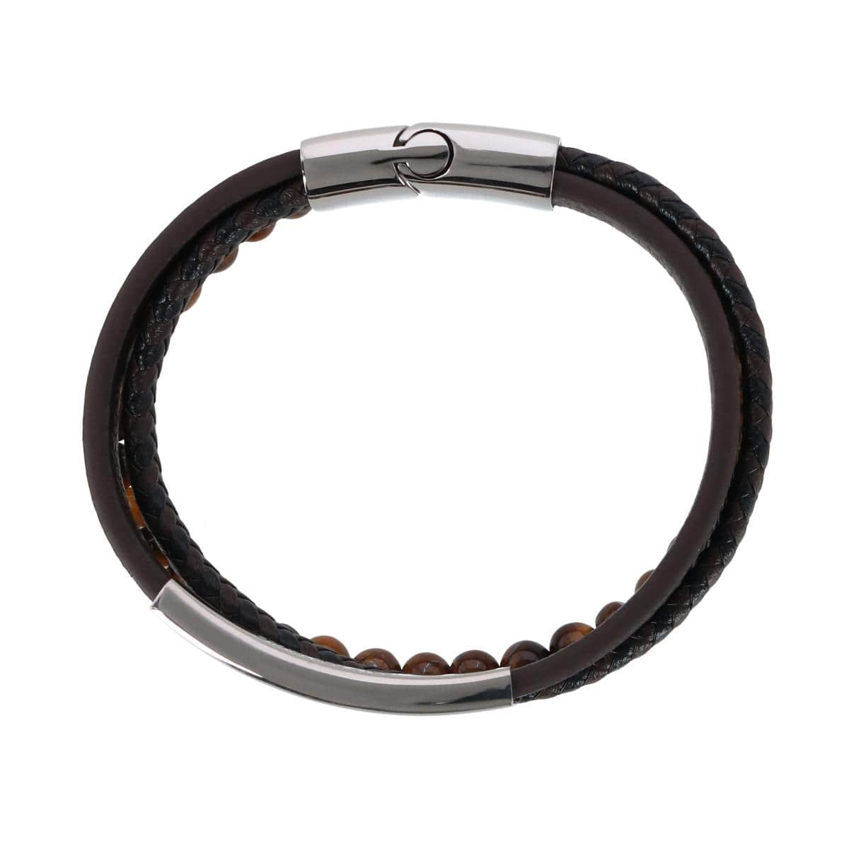 Beaded and Leather 3 Strand Bracelet - Brown