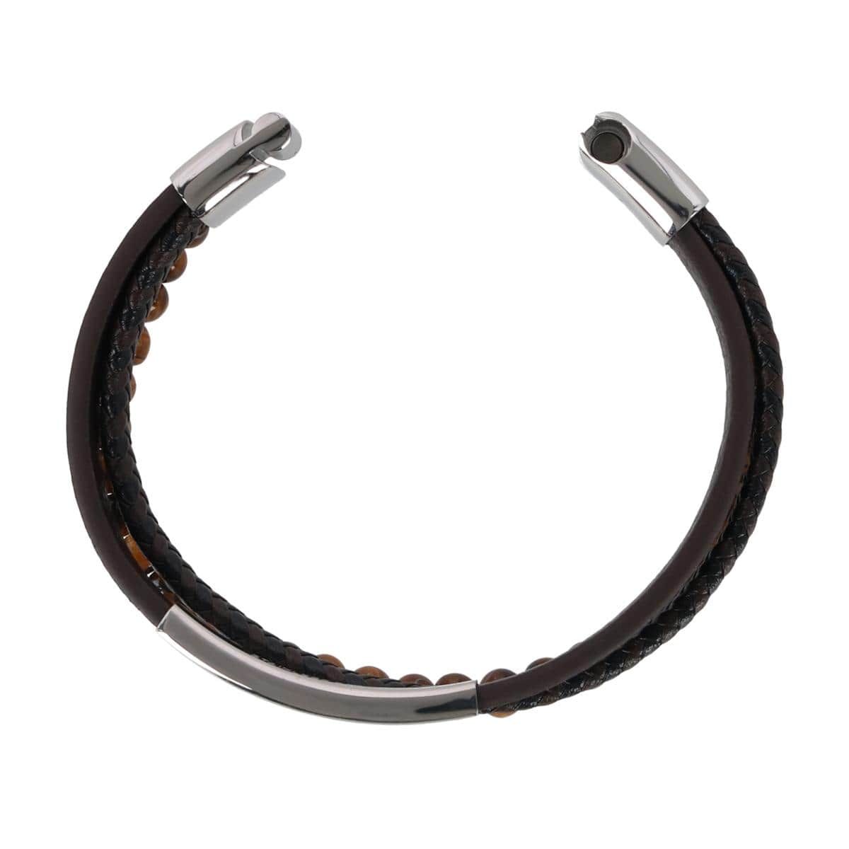 Beaded and Leather 3 Strand Bracelet - Brown
