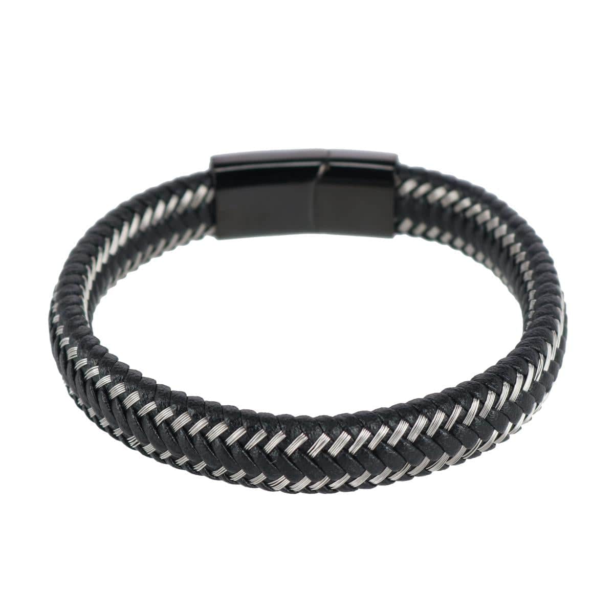 Loose Fit Esteban Black and Silver Braided Bracelet - Black